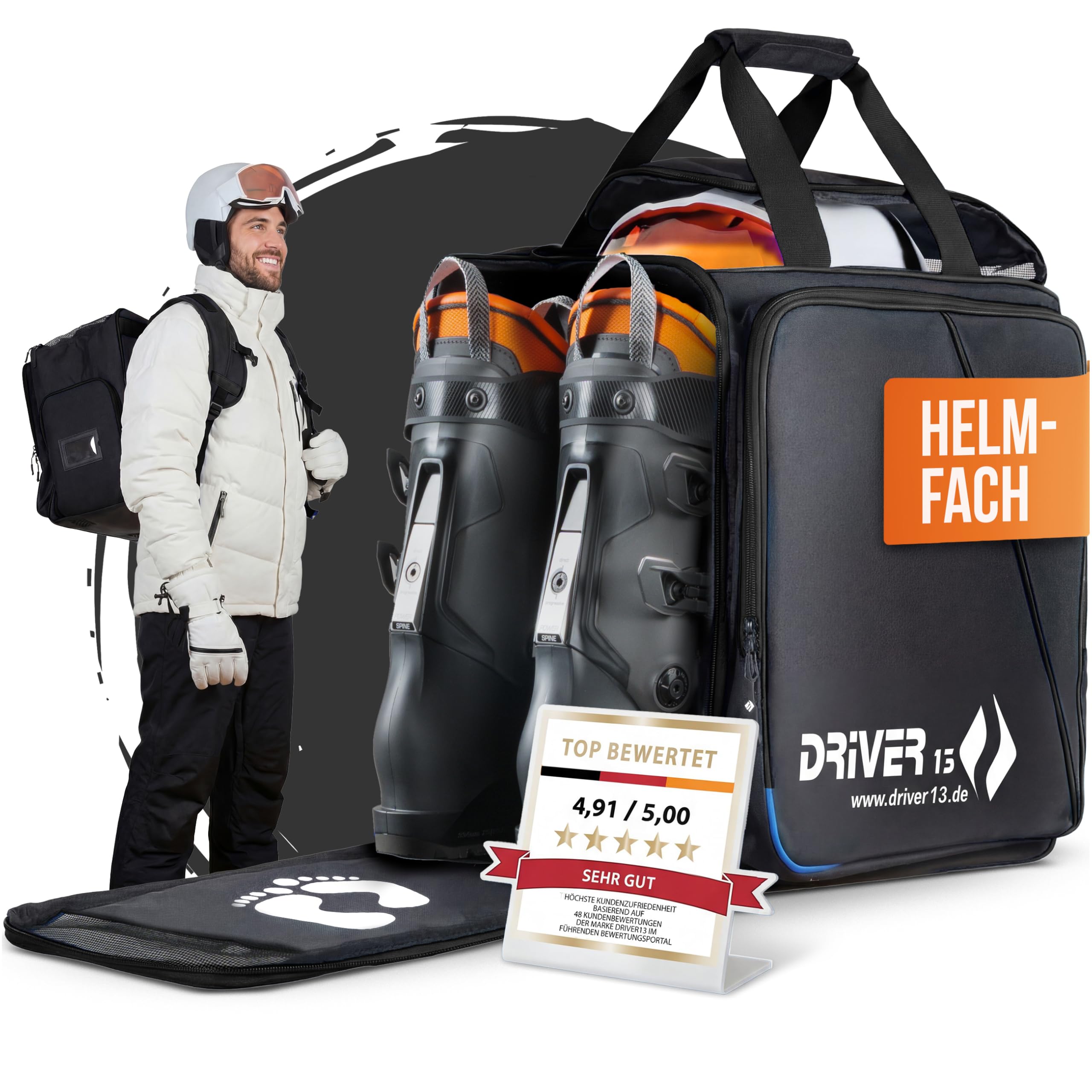 Driver13 Mochila para Botas de esquí con Compartimento para Casco Ideal para Tus Botas de esquí con Compartimento para Casco para Botas duras + de Snowboard + esquís en línea + Bolsa para Botas Bolsa