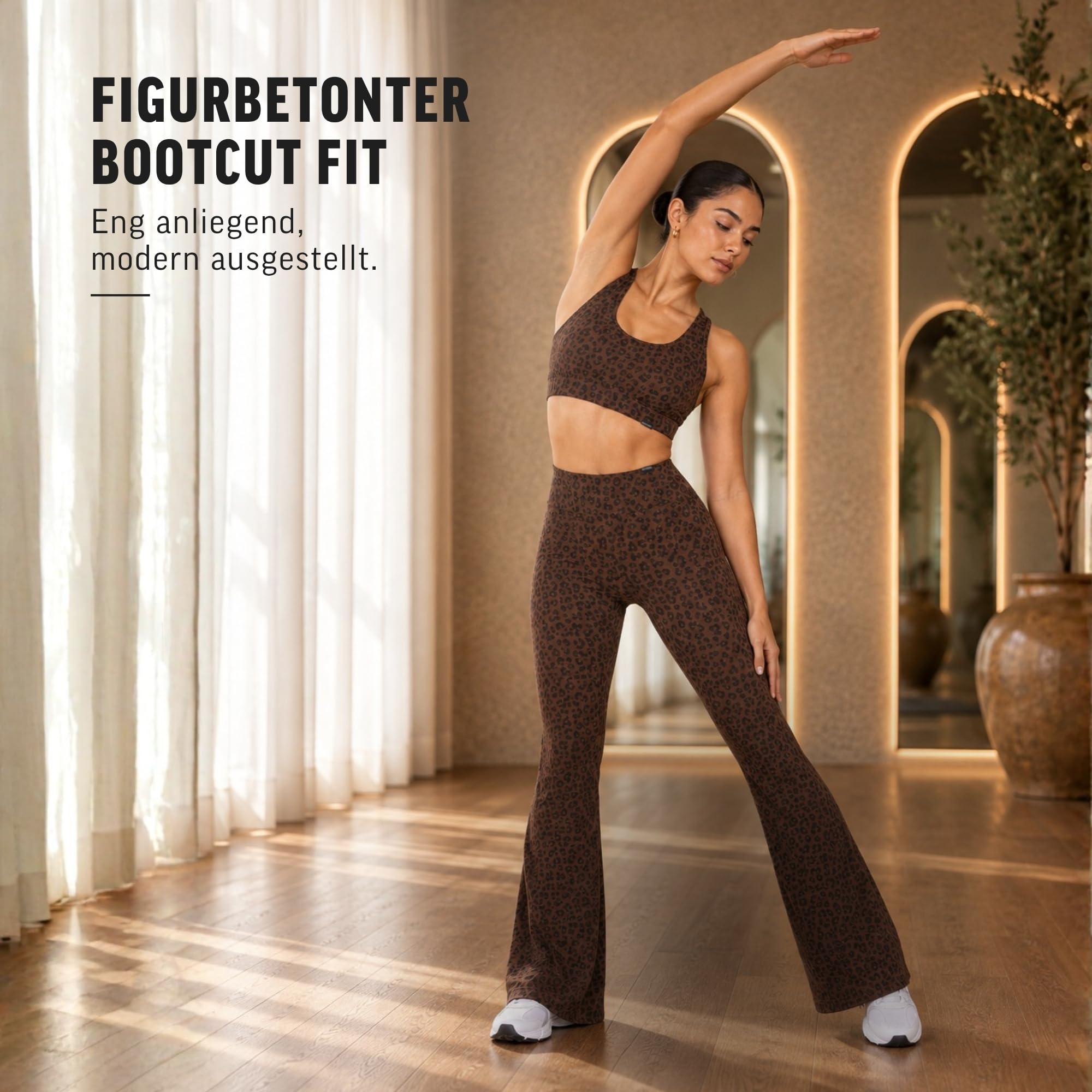 SMILODOX Schlagleggings Damen Lithara Solid, Flared Bootcut Sporthose mit fest angenähtem Leo-Umschlag, High Waist Leggings mit 4-Wege-Stretch, blickdichte Fitnesshose für Yoga, Gym und Alltag