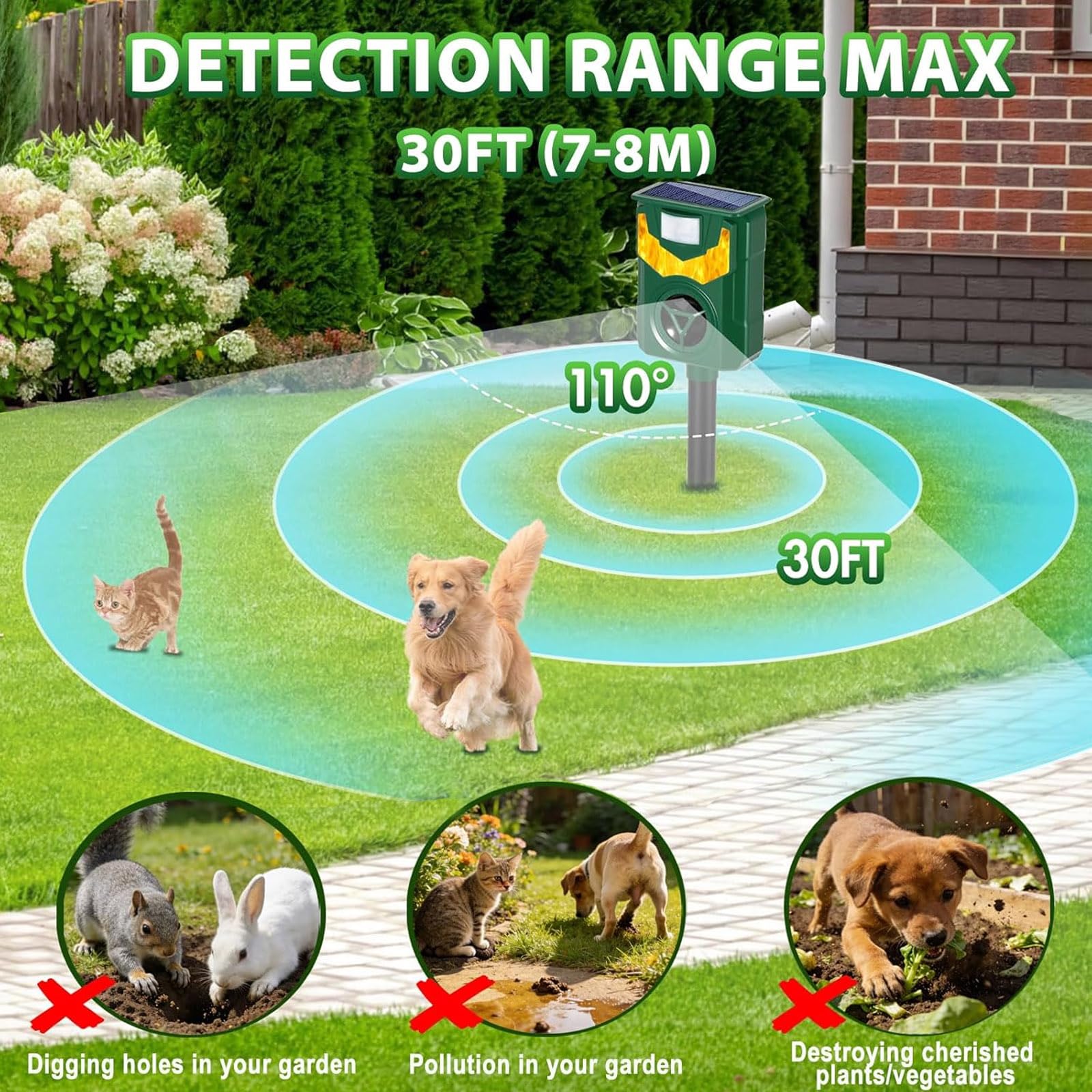 Repulsif Chat Exterieur, Repulsif Chat avec Lumière Ultrasonique Et Flamme, Étanche IP44 Répulsif Chat, Ultrason Chat pour Repousser Les Chats, Les Chiens, Les Oiseaux, Les Renards Et Les Visons