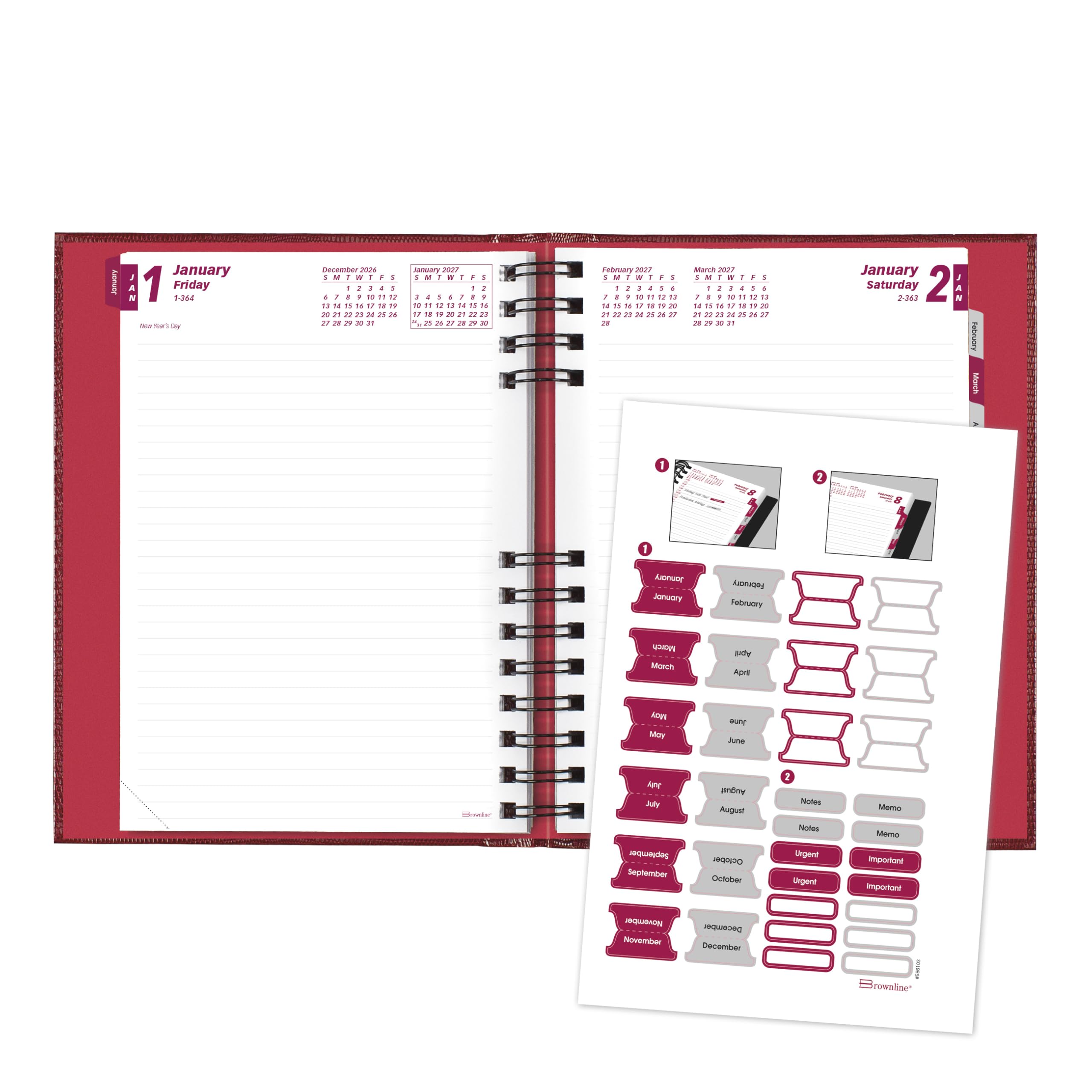 Brownline®, agenda giornaliera/mensile CoilPro™ 2027, 12 mesi, da gennaio a dicembre, rilegatura a doppio filo, 21 x 14,6 cm, rosso brillante (CB389C.RED)
