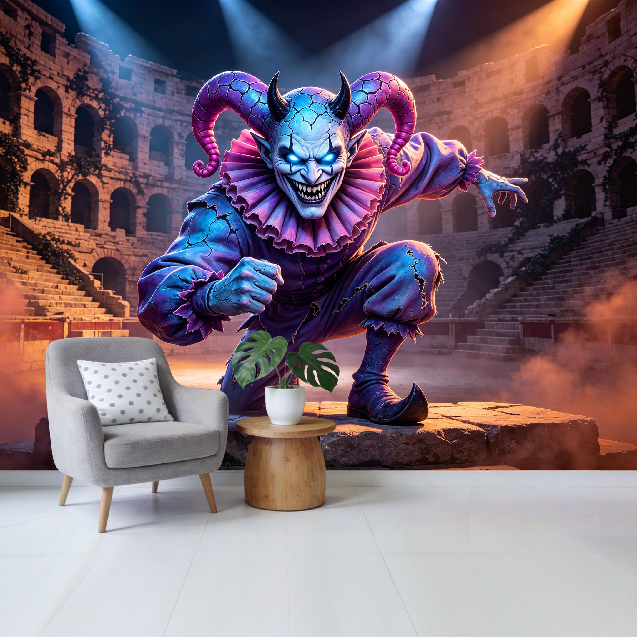 Custom Size Wall Mural Fantasy Jester Coliseum Ancient Ruins 3D Trompe L'Oeil Removable Self Adhesive Fabric，Home Wall Decor for Living Room Bedroom Bathroom