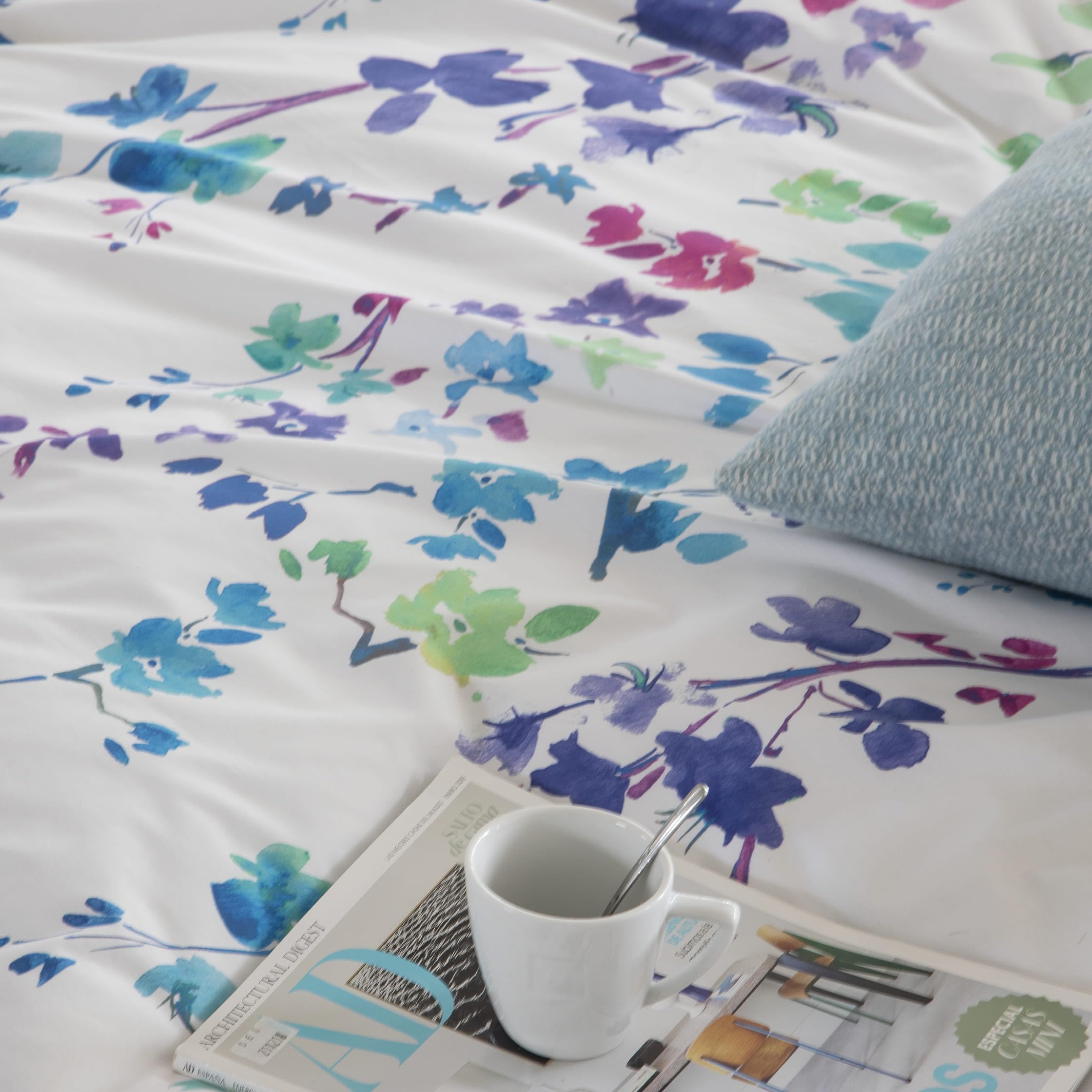 ETHERE MAISON Funda nórdica Haku Blue Cama 180 cm - 260x240 cm, algodón 200 Hilos. Cierre con Corchetes.