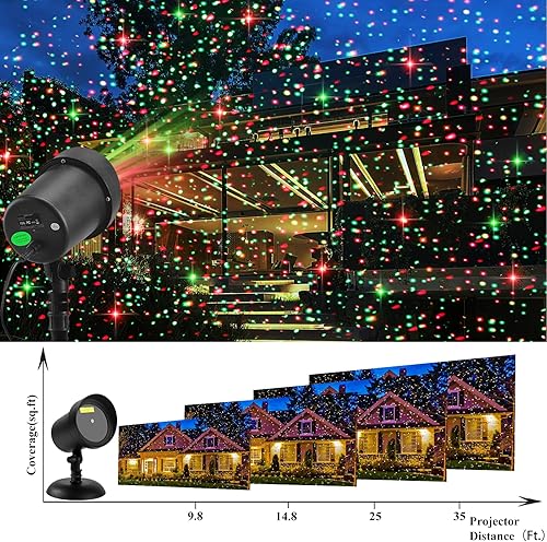 Miniatura 5 de Proyector láser de luces para exteriores para Navidad, proyector de luces de Navidad láser de movimiento, estrellas rojas y verdes, muestra patrones