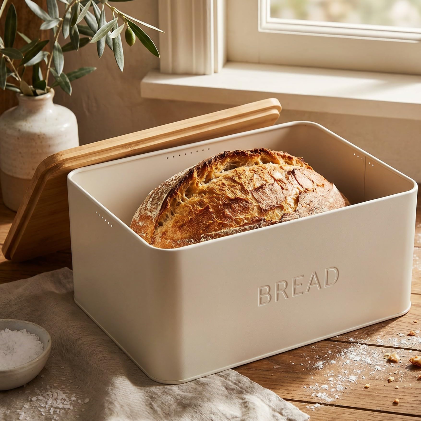 ZICOTO Bread Box With Wooden Lid