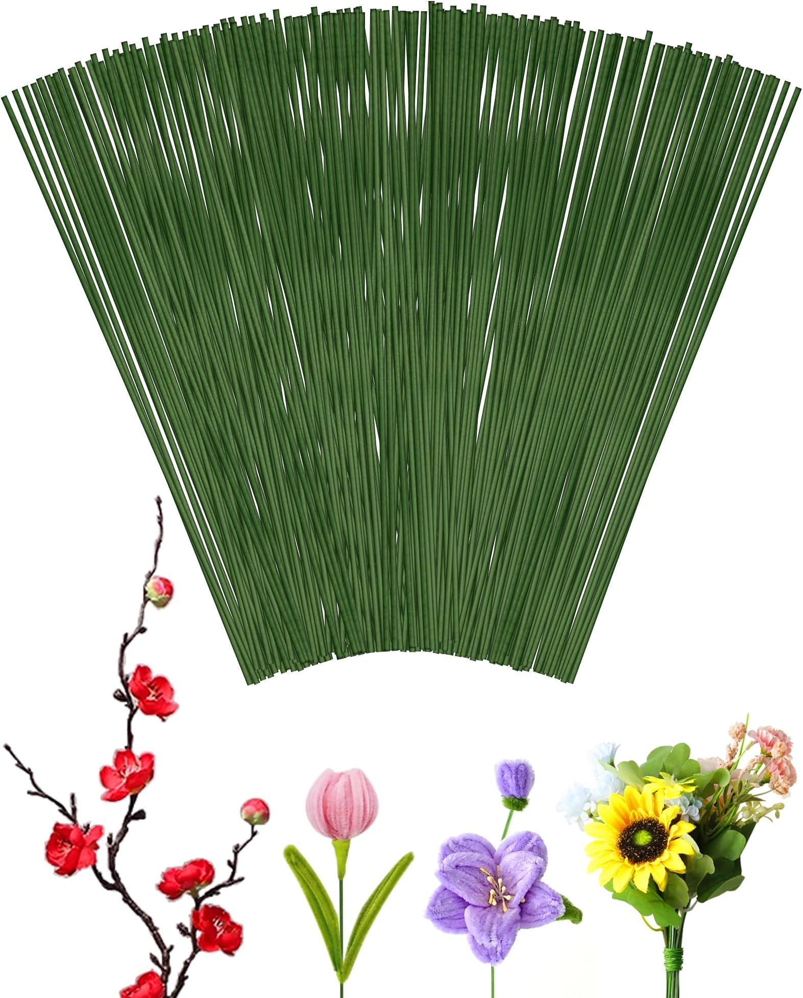 100 PCS 18 Gauge Green Floral Wire Stems for Artificial Flower Making,Flexible Paddle Wires for Crafts Festival Flowers,Garland and Floral Arrangements,Florist Wire,Flower Wires for Crafts