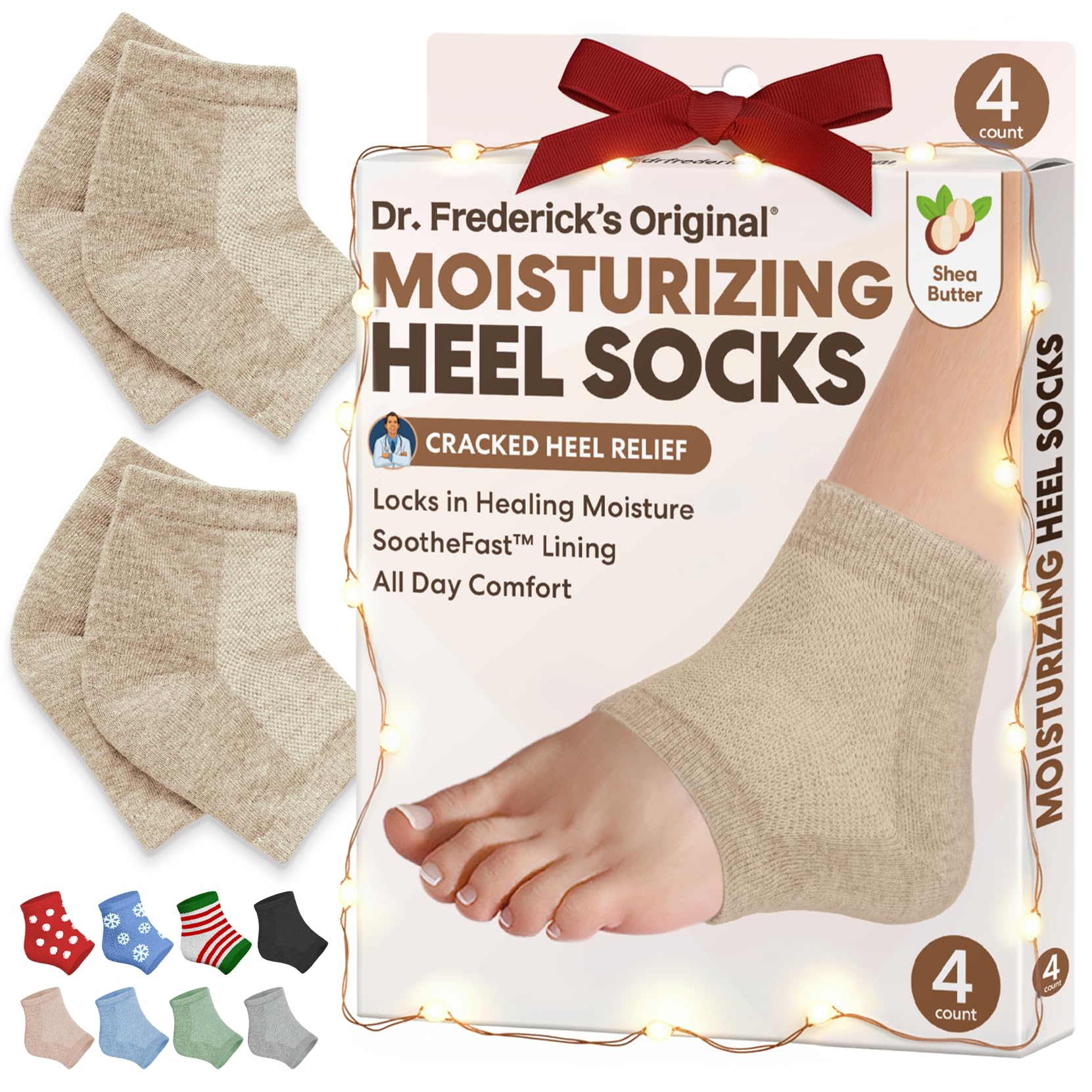 Dr. Frederick's Original Moisturizing Heel Socks for Cracked Heel Treatment - 2 Pairs - Socks for Dry Feet - Cracked Skin Repair & Overnight Hydration - Foot Care for Women & Men - Shea Butter