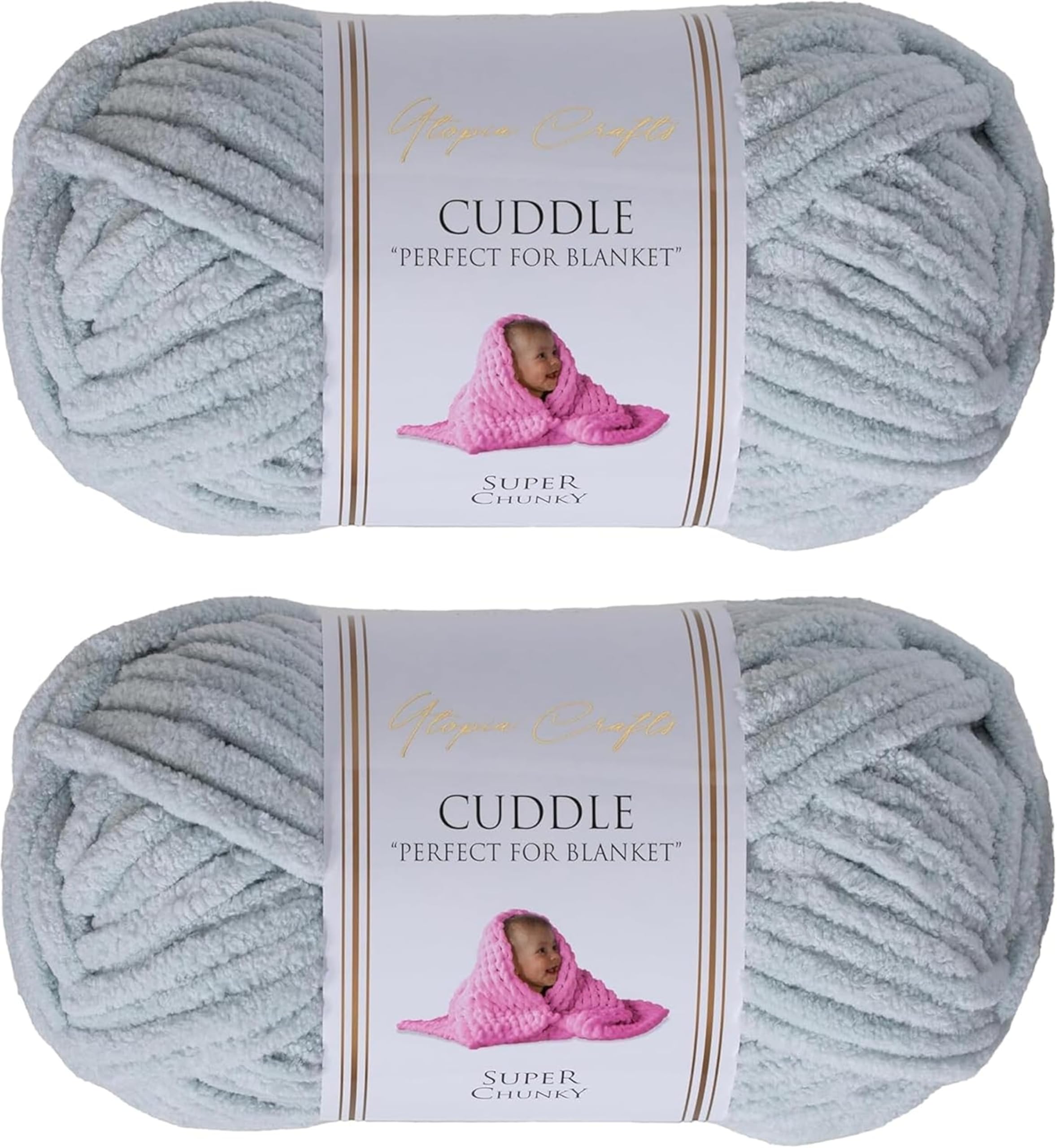 Utopia Crafts Cuddle Super Chunky Chenille Soft Yarn for Knitting and Crochet, 2X 100g - 60m (Light Grey)
