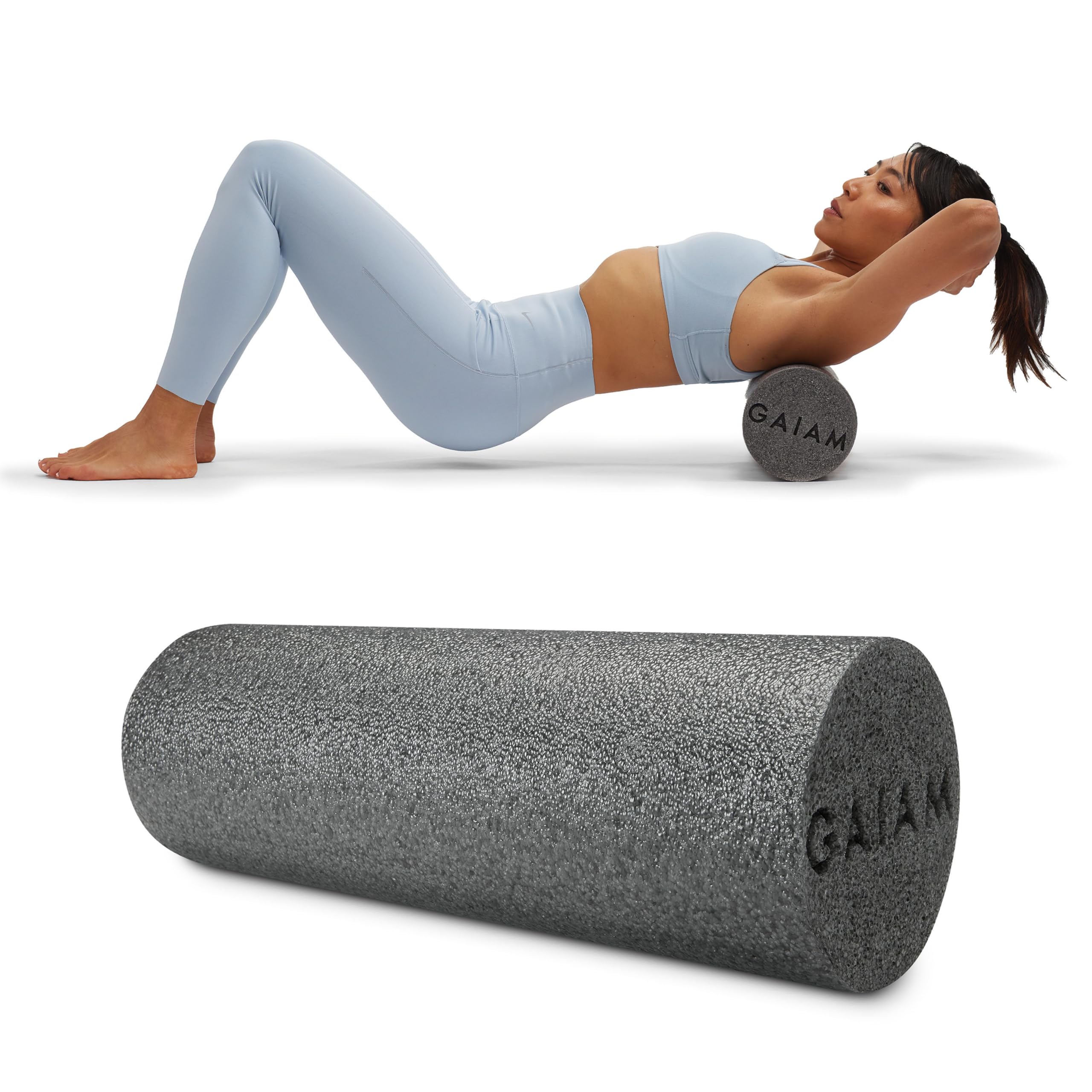 gaiam restore foam roller for muscle massage - deep tissue muscle massager for sore muscles & stimulation - total body pain relief, back, neck, foot, calf, leg, arm (18 inch and 36 inch)