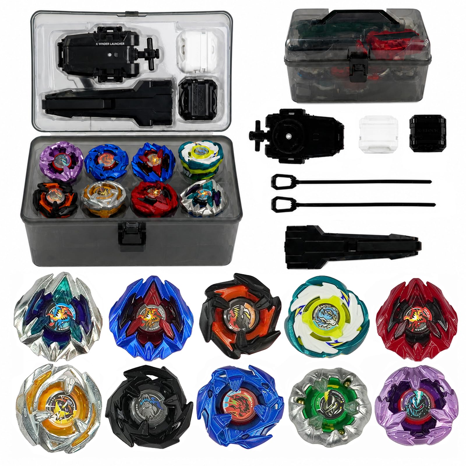 10 X Battling Blades Top Gyros Set with 3 Launcher Storage Box for Kids 6+