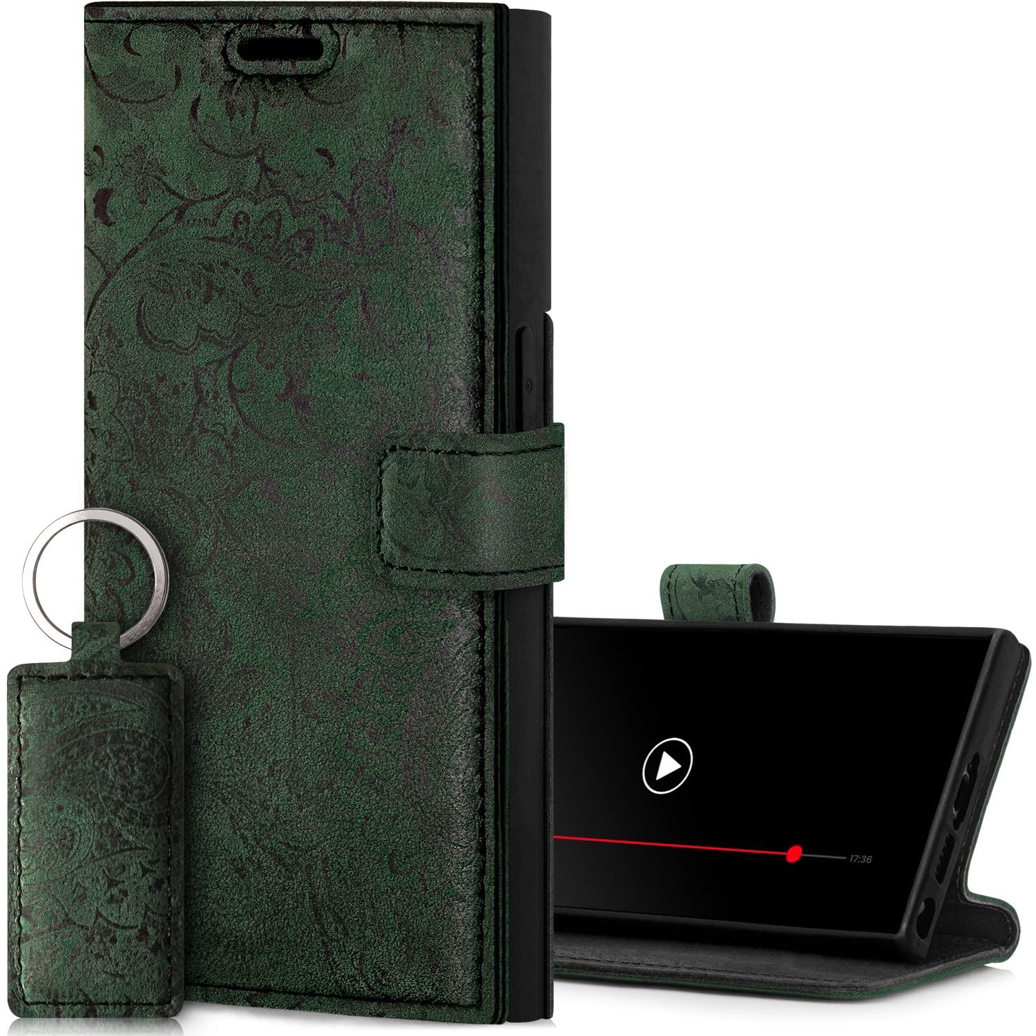 SURAZO Premium Skórzane Etui Na Telefon Kompatybilne Samsung Galaxy S23 Ultra (6,8) Zamykanie na Magnes Case Skóra Naturalna Obudowa Ochronna RFID Stojak TV Odporność na wstrząsy Portfel na karty