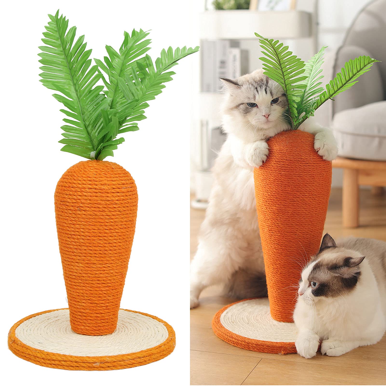 Carrot Cat Scratching Post, Sisal Cat Scratcher for Indoor Cats Space Saving Rabbit Scratch Toy for Indoor Cats Training Climbing, 25x25cm Easy to Assemble