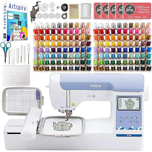 Brother PE900 5" x 7" Embroidery Machine with 160 Embroidery Thread Spools and Accessories