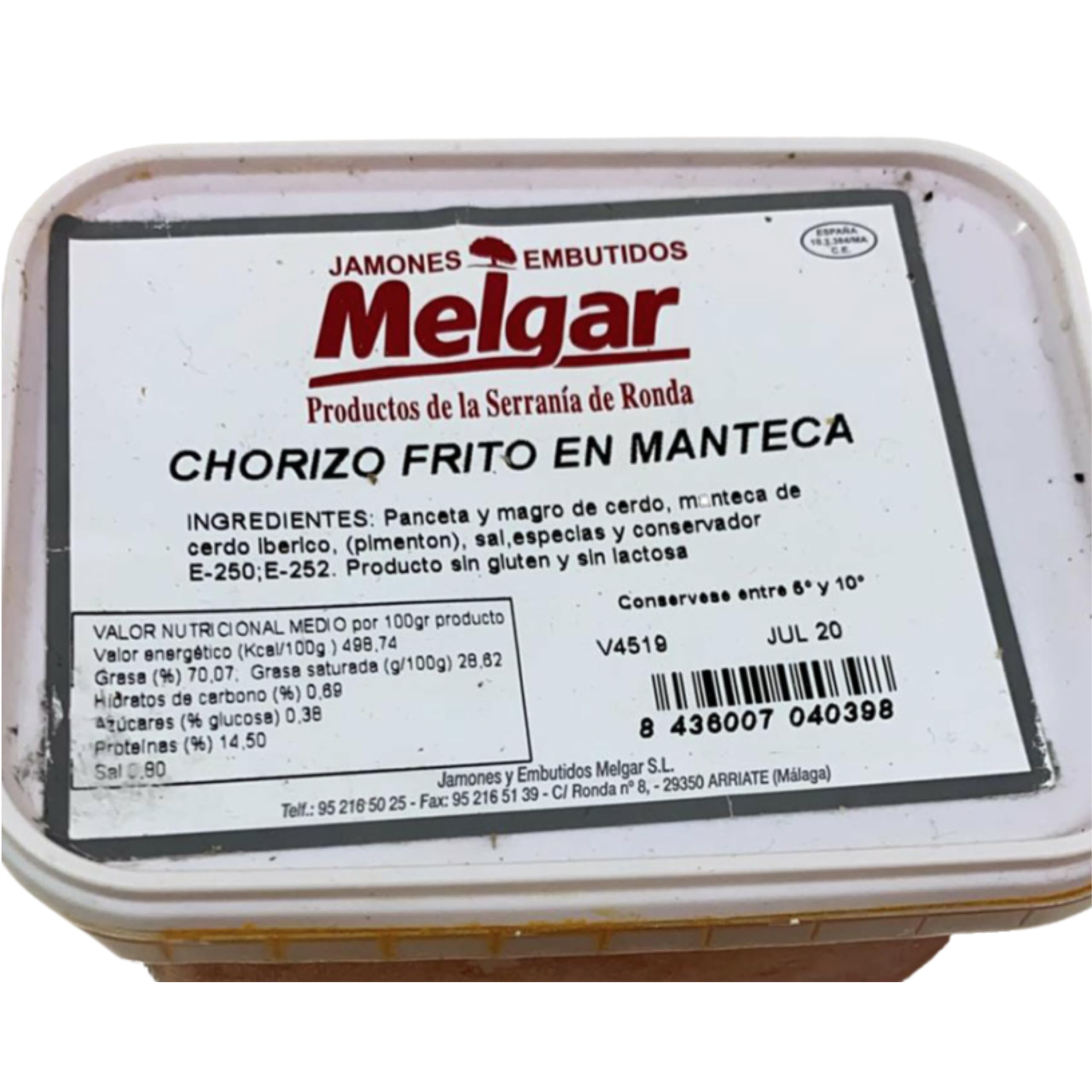 CHORIZO FRITO EN MANTECA 0,5 kg. "Disfruta del auténtico sabor de la serranía de Ronda con nuestro Chorizo Frito en Manteca"