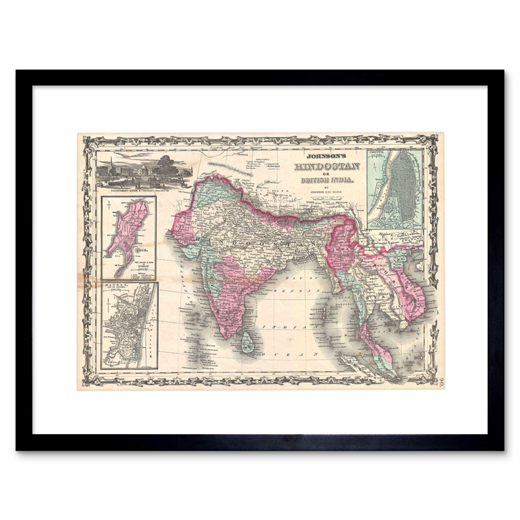 Wee Blue Coo Map Johnson 1862 India Southeast Asia Framed Art Print Picture F12X019