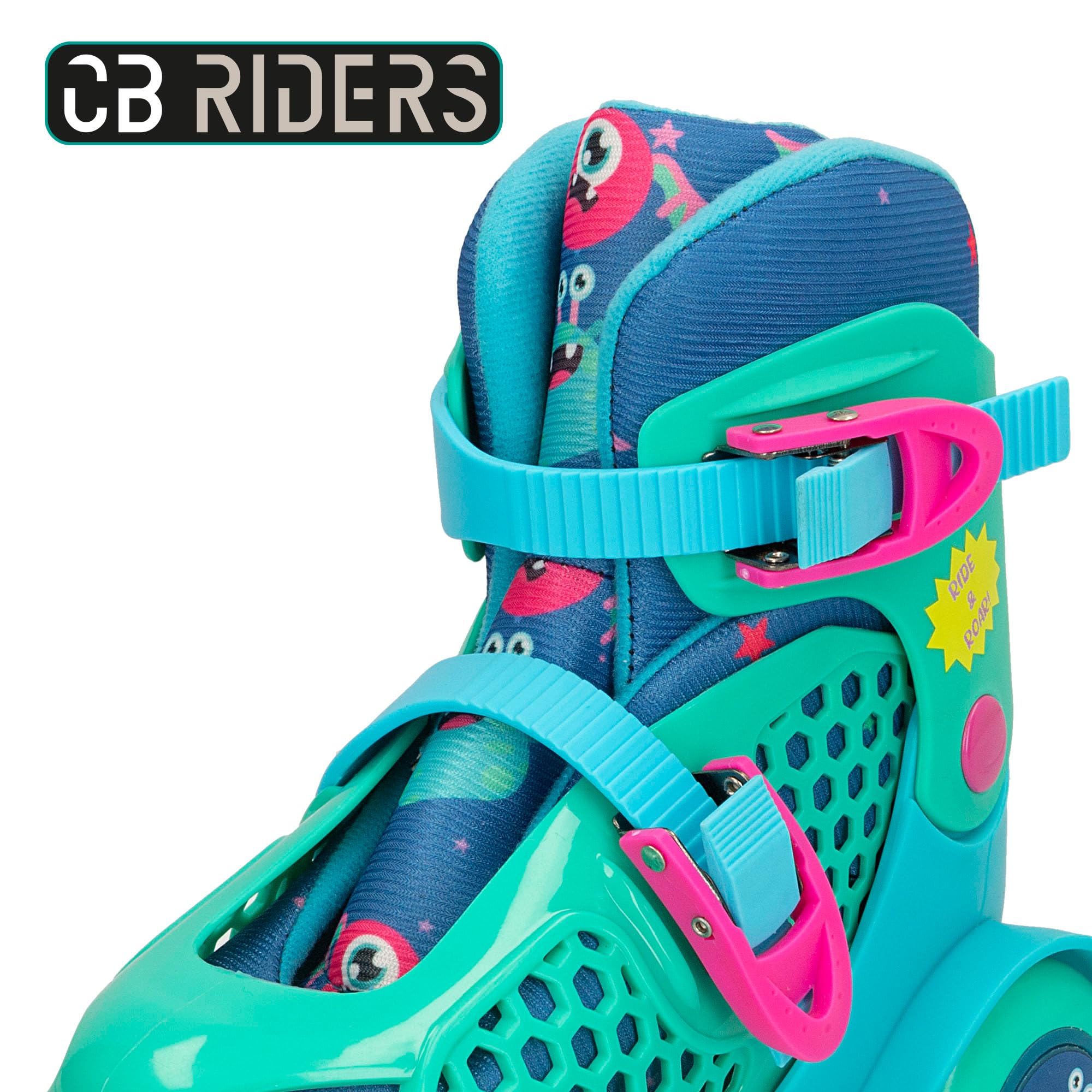 COLORBABY CB Riders, Patines en línea Infantiles, 4 Ruedas, Ajustables, Talla 27-30, Diseño Monstruos, Ajuste Seguro y cómodo, Freno Trasero de Seguridad, Optimos para Principiantes, 3 años (47551)