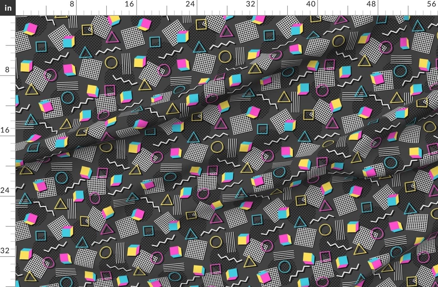 Spoonflower Fabric - Memphis Style Geometric Abstract 1990S 1980S Shapes Funky Retro Printed on Organic Cotton Sateen Fabric by The Yard - Sewing Quilting Apparel Home Decor