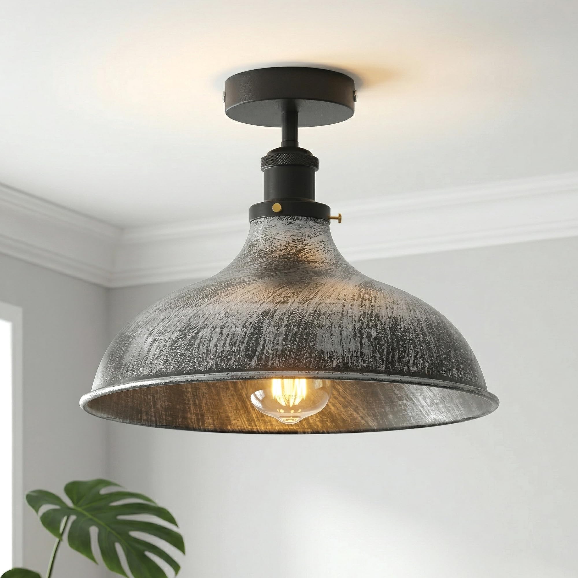 LEDSone Vintage Ceiling Light Semi Flush Mount Metal E27 Brushed Silver with Bulb โ image 1