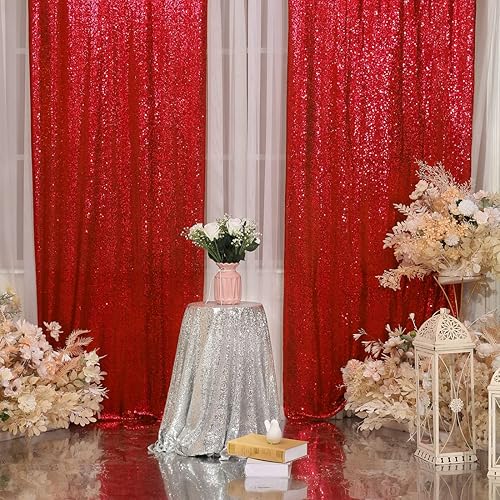 2 cortinas de fondo de lentejuelas de 3 x 8 pies, telón de fondo de lentejuelas rojas, cortinas de lentejuelas para fiestas, bodas y secuencias de 2 cortinas de fondo de lentejuelas de 3 x 8 pies, telón de fondo de lentejuelas rojas, cortinas de lentejuelas para fiestas, bodas y secuencias de