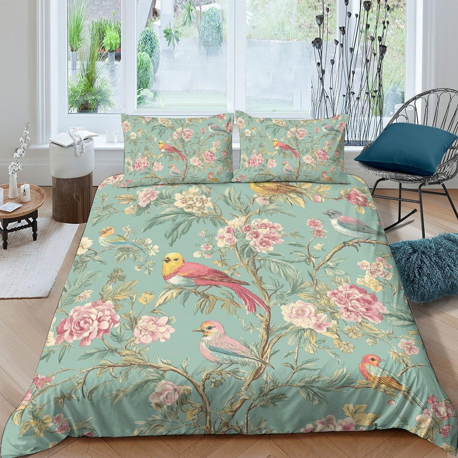 Ctjqhvkz Style-9 3D Printed Floral Bird Fitted Sheet Microfiber Soft Green Botanical Mattress Cover For Bedroom Guest Room Decor Single（135X200cm）