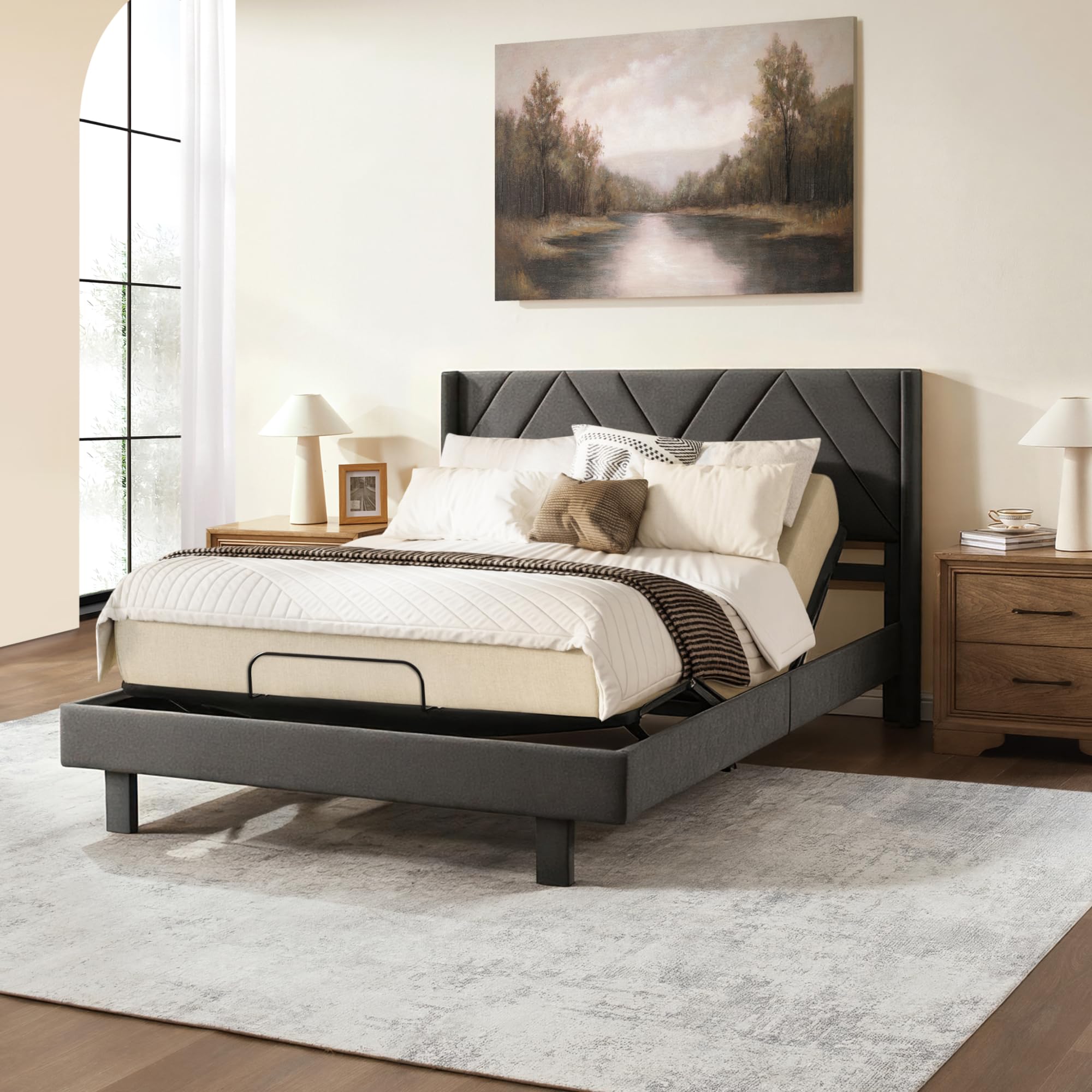 Softa Queen All-in-One Adjustable Bed Frame with Upholstered Bed Frame Headboard, Electric Bed with Remote Control and Whisper Quiet Motor, 10-Year