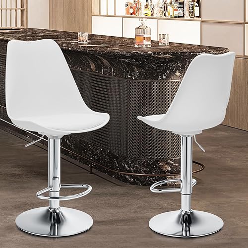 Miniatura 4 de Magshion Juego de 2 taburete giratorio de plástico con respaldo alto con almohadilla de asiento de cuero PU Chrome Air Lift w/reposapiés multicolor