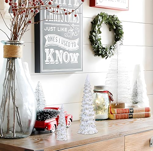 Miniatura 4 de MEETYAMOR Decoraciones de Navidad para Interiores, 2 Piezas de Figurina de Árbol de Navidad Blanco de Resina para Decoración de Mesa, Decoraciones