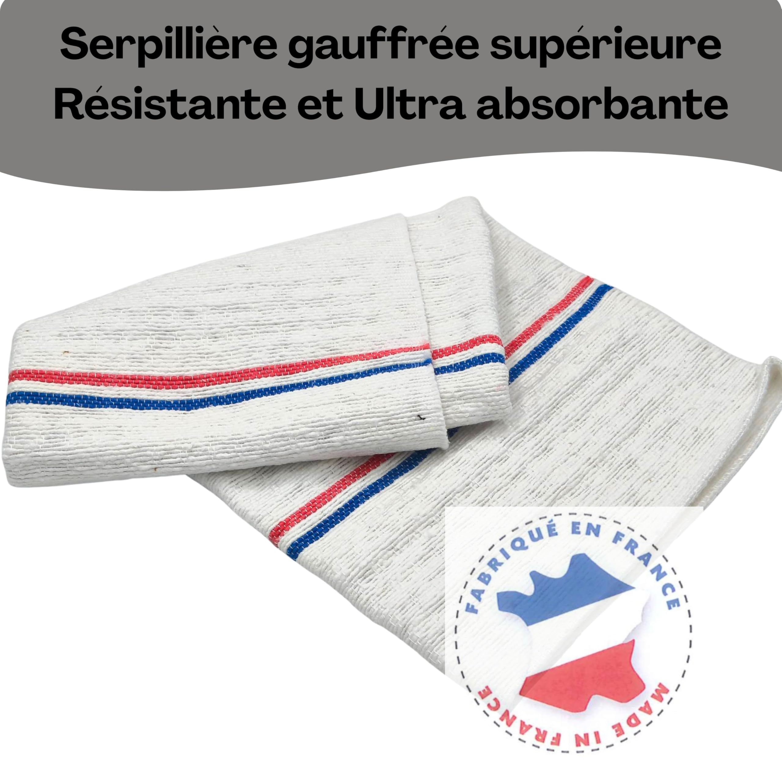 LNT France - Lot de 5 Serpillères Gaufrées Blanches 60 x 100 cm - Haute Résistance - Grand Pouvoir Absorbant - Idéal pour Tout Type de Sol - Fabriqué en France