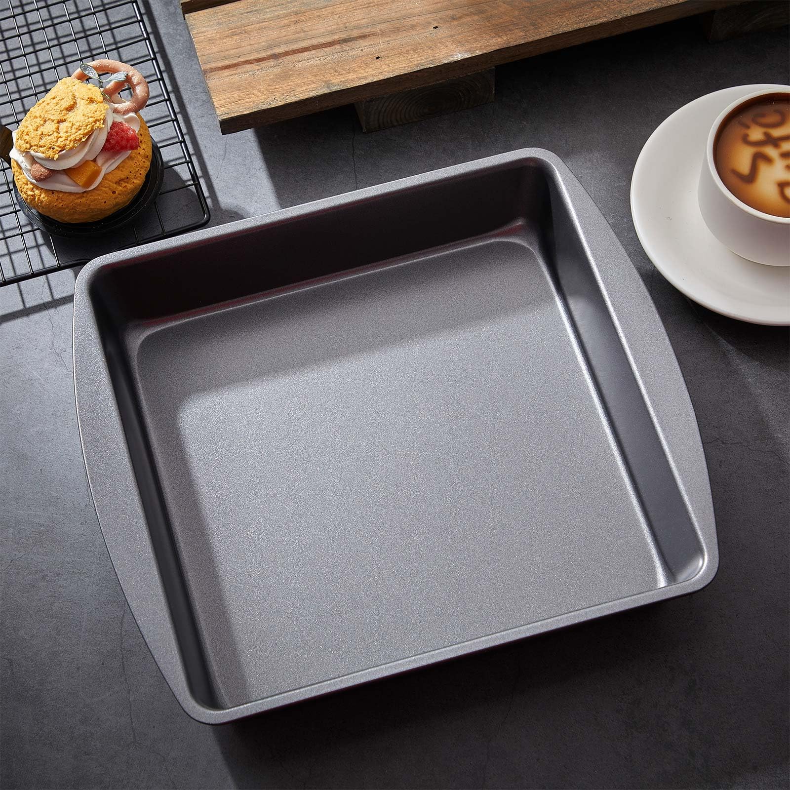 Tioncy Juego de 6 moldes cuadrados para tartas de acero de 9 x 9 pulgadas, antiadherentes, para hornear en casa, brownie, magdalenas, cocina, utensilios para hornear