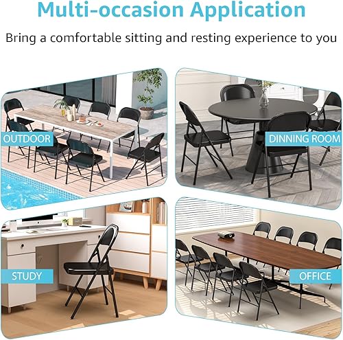 Miniatura 3 de Sillas plegables de metal con marco de acero con doble bisagra para oficina, cocina, comedor, boda, patio y jardín, sin montaje, juego de 4, color