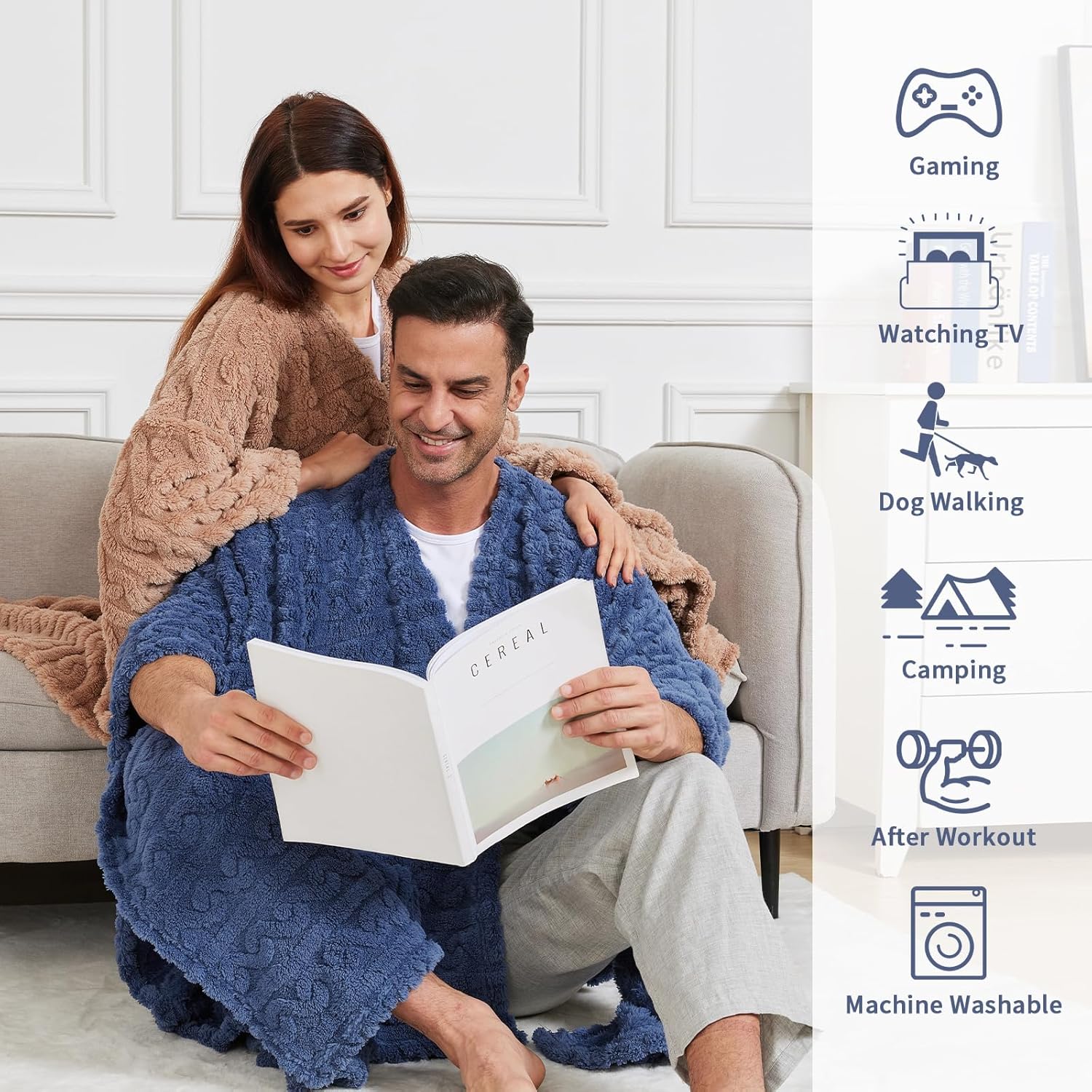 Wearable Blanket Sherpa Fleece Shawl Blanket with Pockets Blanket Poncho Cape for Adults, Cozy Shawl TV Throw Blankets - Image 2