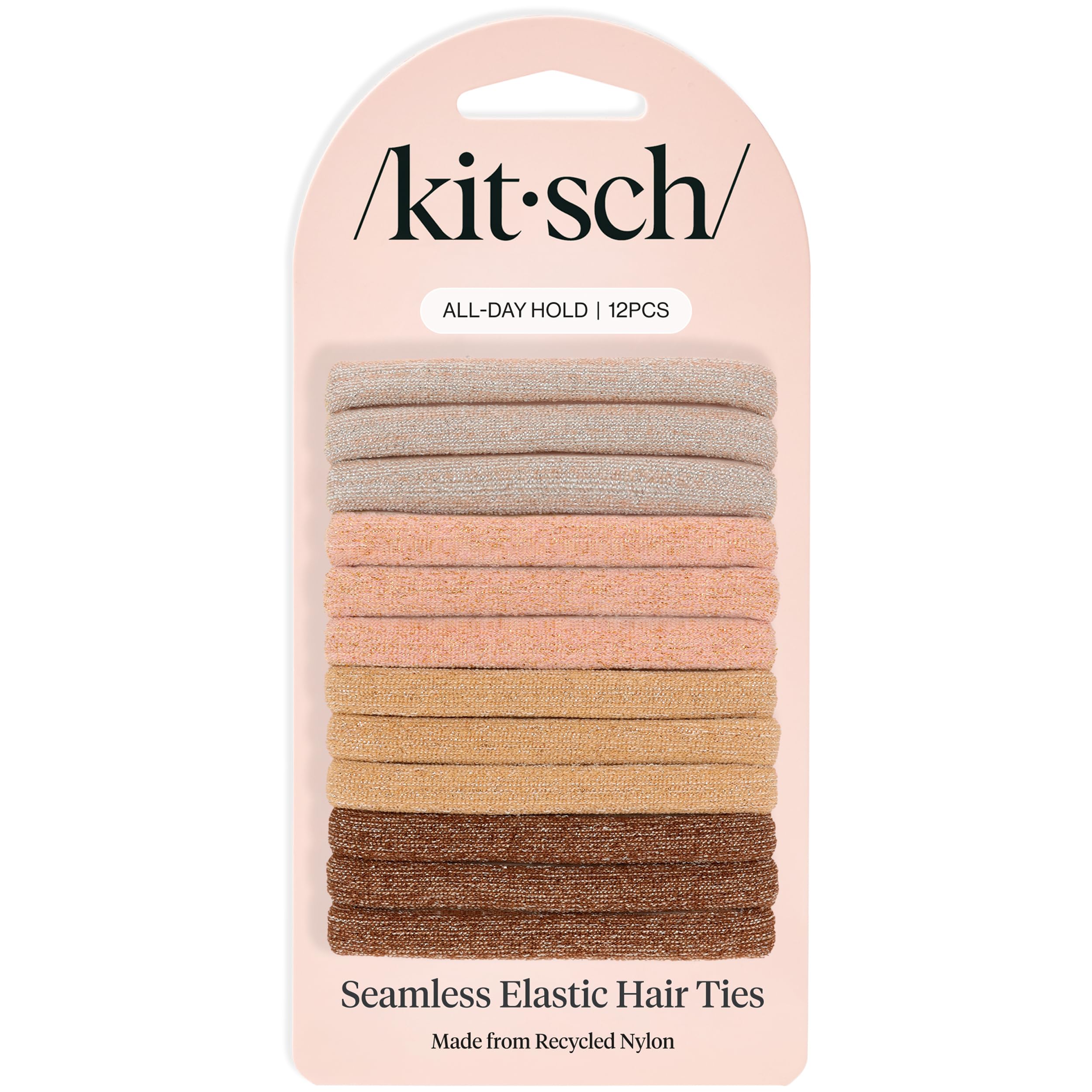 Kitsch Nylon Hair Ties No Damage - Stretchable Hair Bands for Strong All-Day Hold, Ponytail Holders | Hair Accessories for Girls | Ideal Gifts for Women - Neutral 12 Pcs