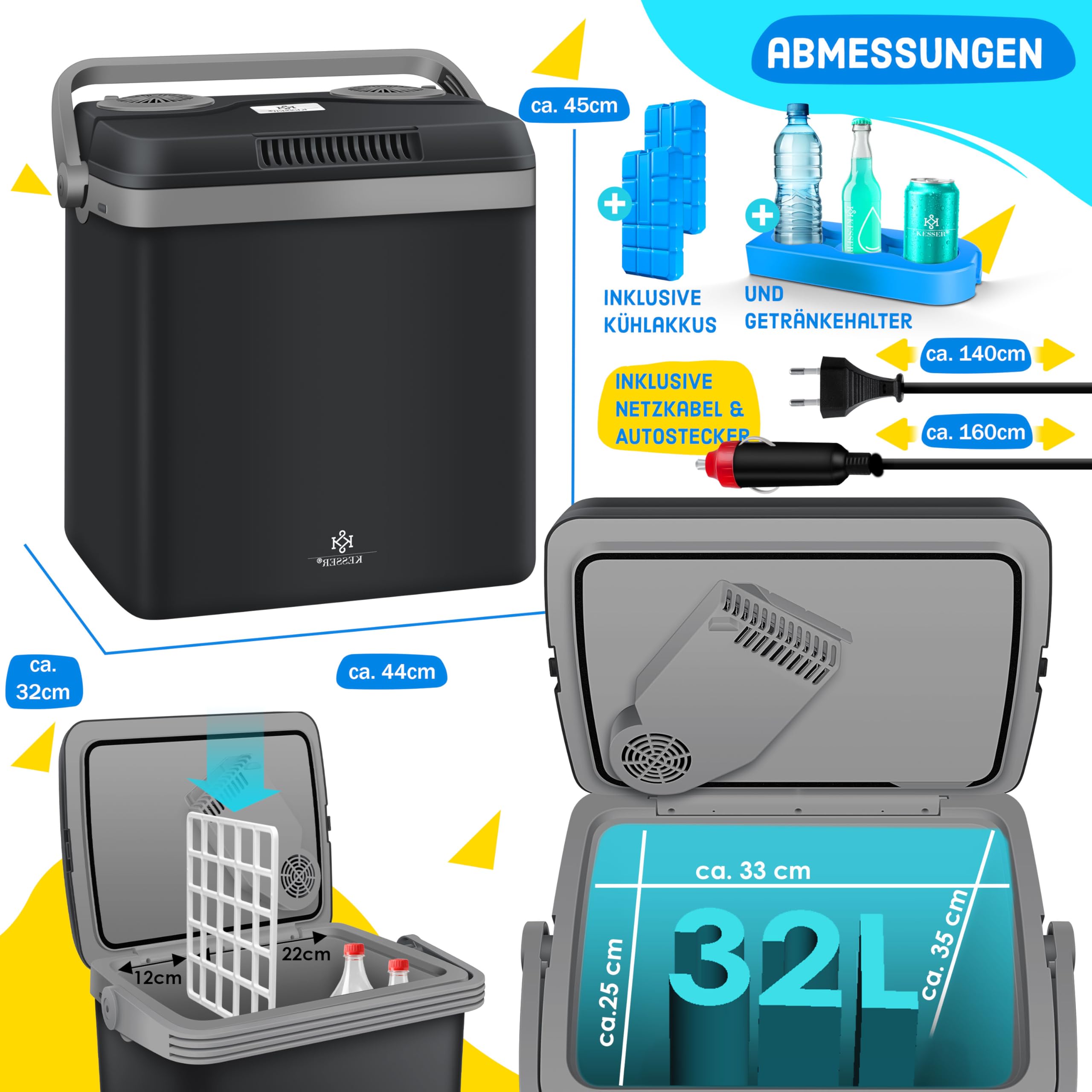 KESSER Glacière 32 L 12 V 230 V Mini-réfrigérateur thermoélectrique