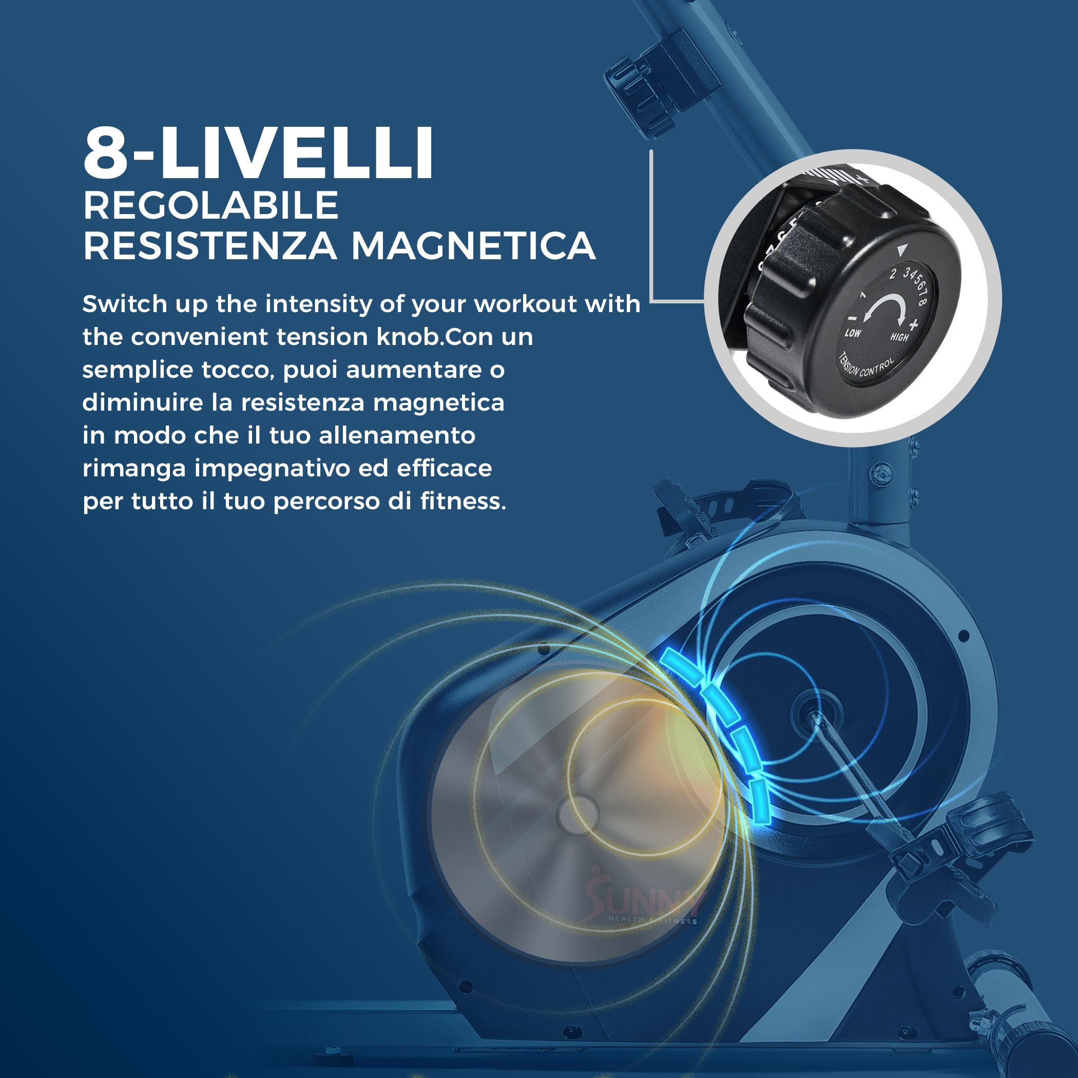 Sunny Health & Fitness Cyclette Orizzontale Magnetica Smart per Casa | App SunnyFit, Basso Impatto, Resistenza Magnetica Regolabile, Cushion Sedile / Back-Support, Wide Inseam Range