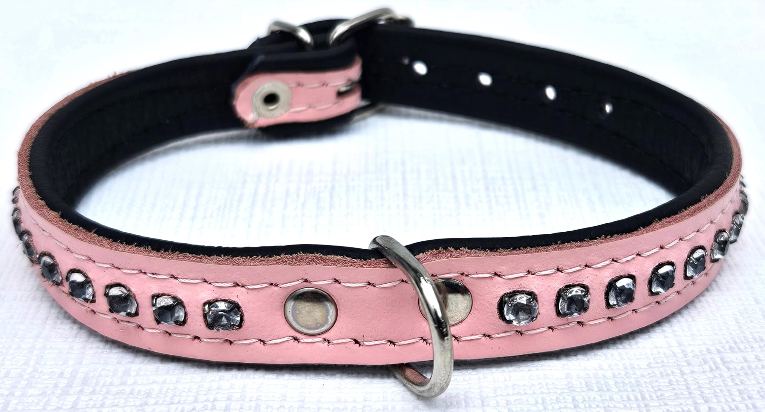 Pinkes Lederhalsband Mit Strass-Steinen Für Kleine Hunde – Weich & Stylisch!