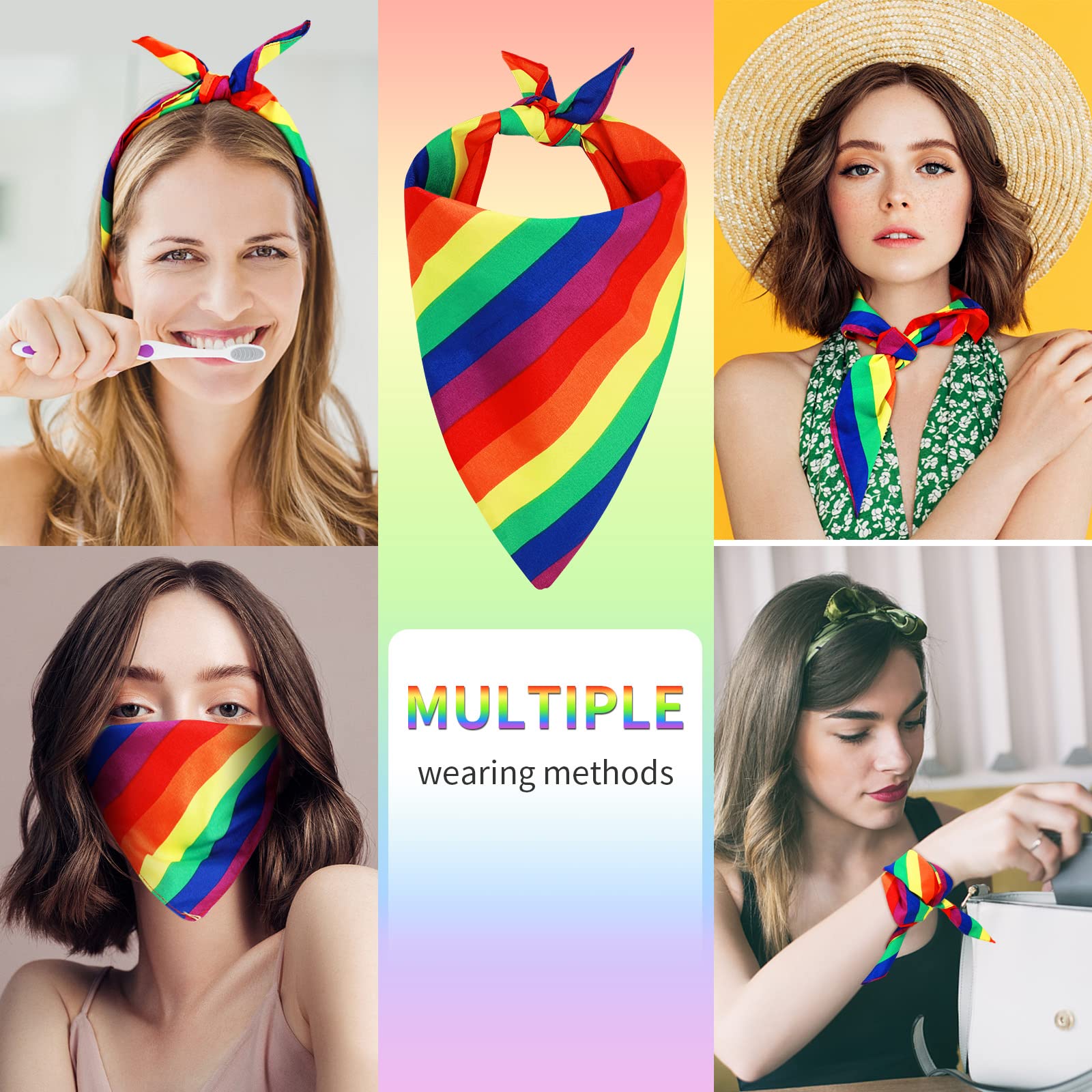 2 x tęczowe bandany, kolorowe paski, kwadratowe, LGBT, Pride, bandana, akcesoria dla mężczyzn i kobiet, na imprezę gejowską, imprezę, imprezę, imprezę, kostium, akcesoria