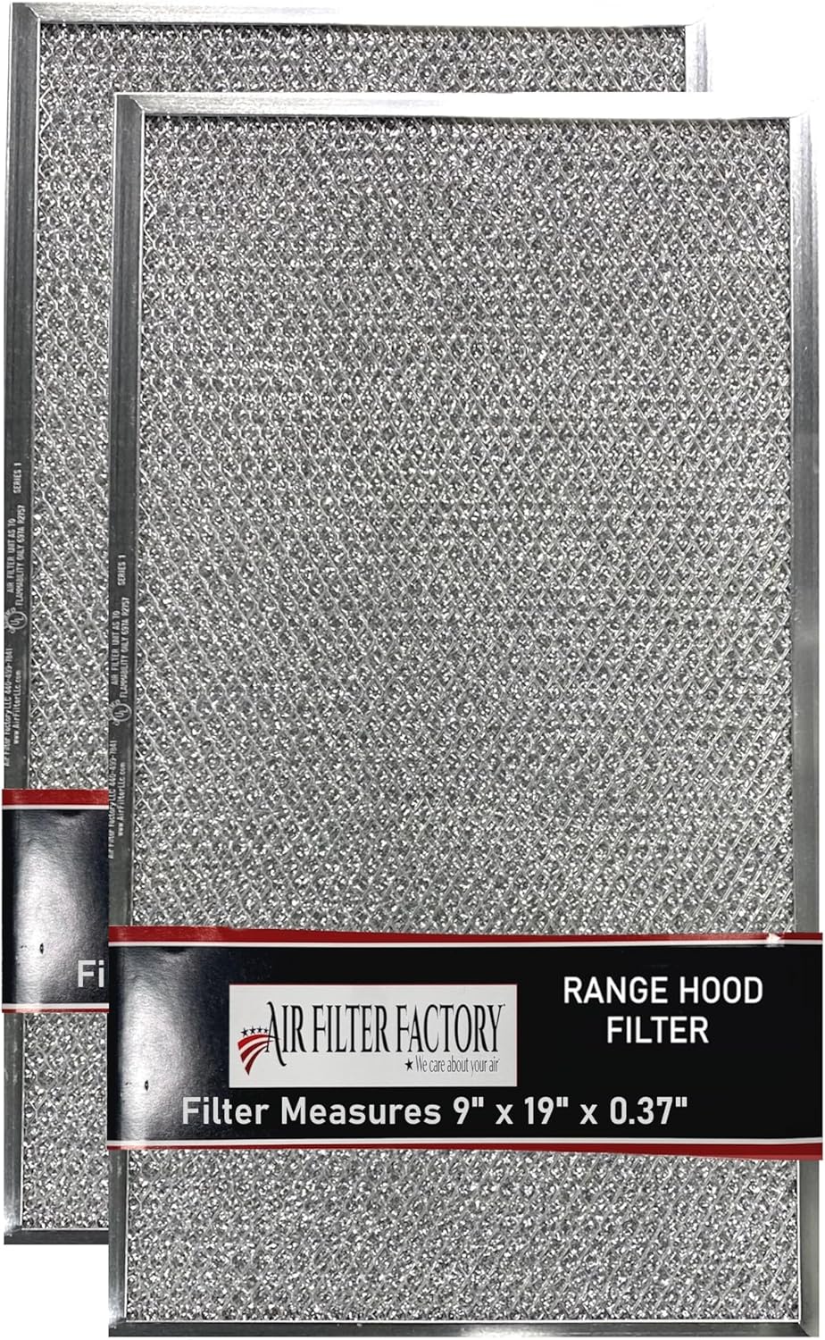 Air Filter Factory 9 x 19 x 0.37 Inches Range Hood Aluminum Mesh Grease Vent Filter 2-Pack