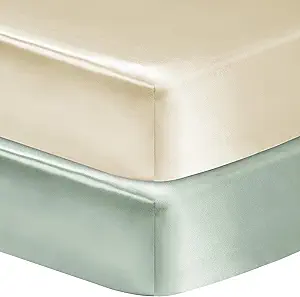 2 Pack Satin Soft Crib Sheet for Baby with Sensitive Hair Silky Baby Mattress Sheet Pink and Violet Unisex 52x28in (Satin Brown & Green)