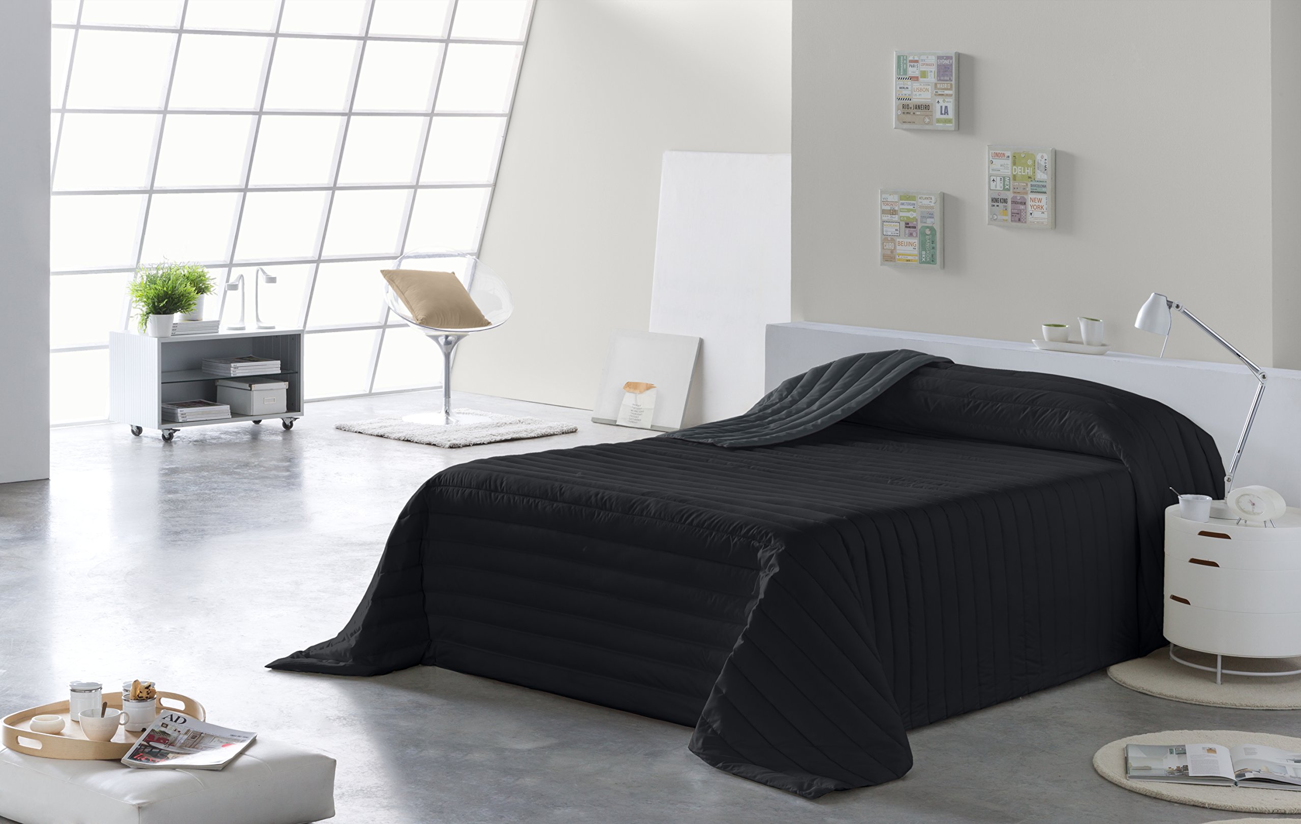Lucena Cantos - Colcha 120 gr, Lisa, (300 x 270, Bicolor Gris/Negro)