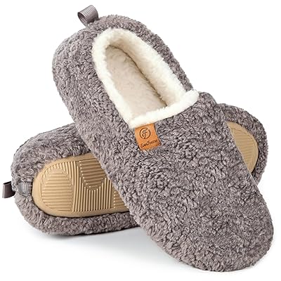 EverFoams Women’s Soft Curly Full Slippers Memory Foam Lightweight House Shoes Cozy Loafer with Polar Fleece Lining