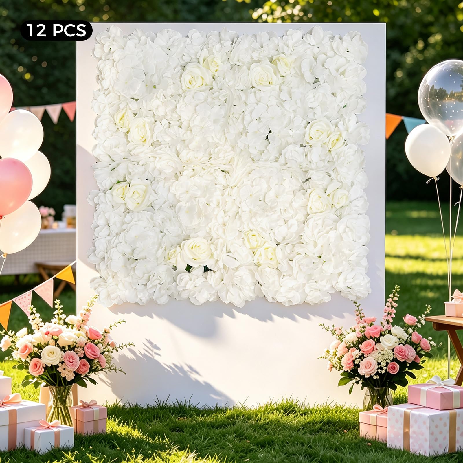 12-częściowa ściana kwiatowa ze sztucznych kwiatów, ściana 3D na wesela, walentynki, baby shower, pokój dziecięcy i wystrój mieszkania, sztuczna ściana kwiatowa do wewnątrz i na zewnątrz, 42 x