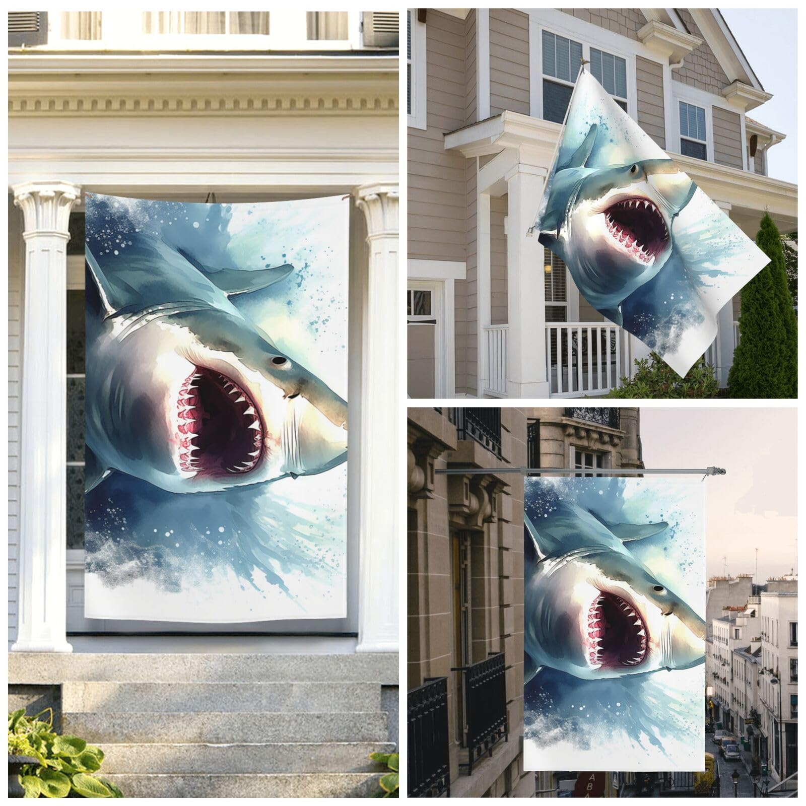 Amazon.com : Shark in the sea Flag 5x8ft Banner Decoration with 2