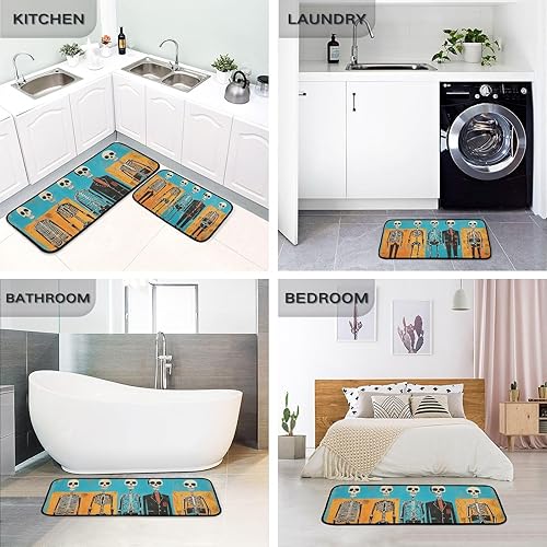 Miniatura 5 de Kitchen Mats for Floor 2 Piece Set Modern Art Skeleton Print, Anti Skid Cushioned Water Absorbent Kitchen Rugs Door Mat Floor Mats for Kitchen Sink
