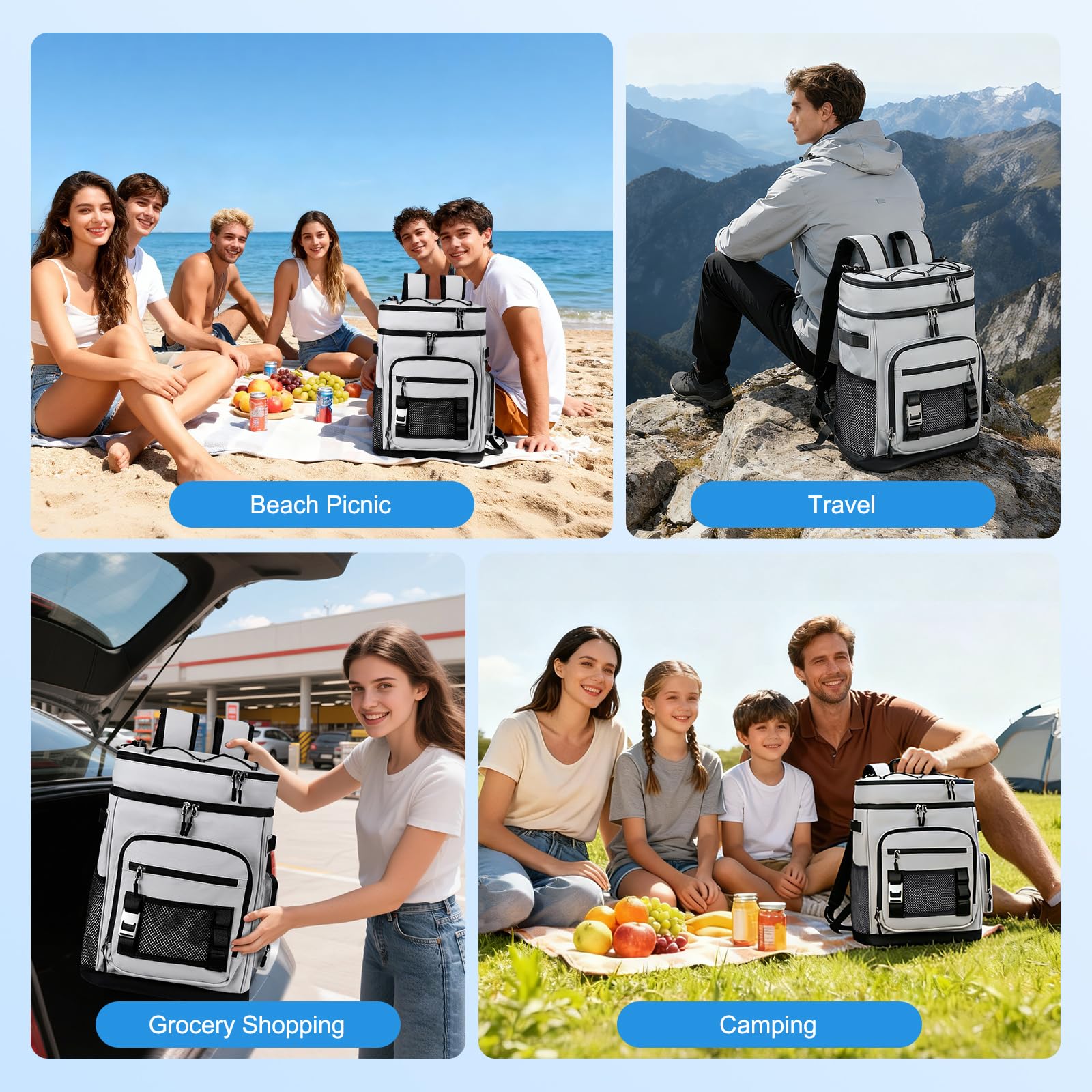 Zaino refrigerante grande da 30 l, con scomparto frigorifero, grande zaino termico, impermeabile, isolato, borsa da picnic a prova di perdite, pieghevole, borsa frigo portatile per barbecue, picnic