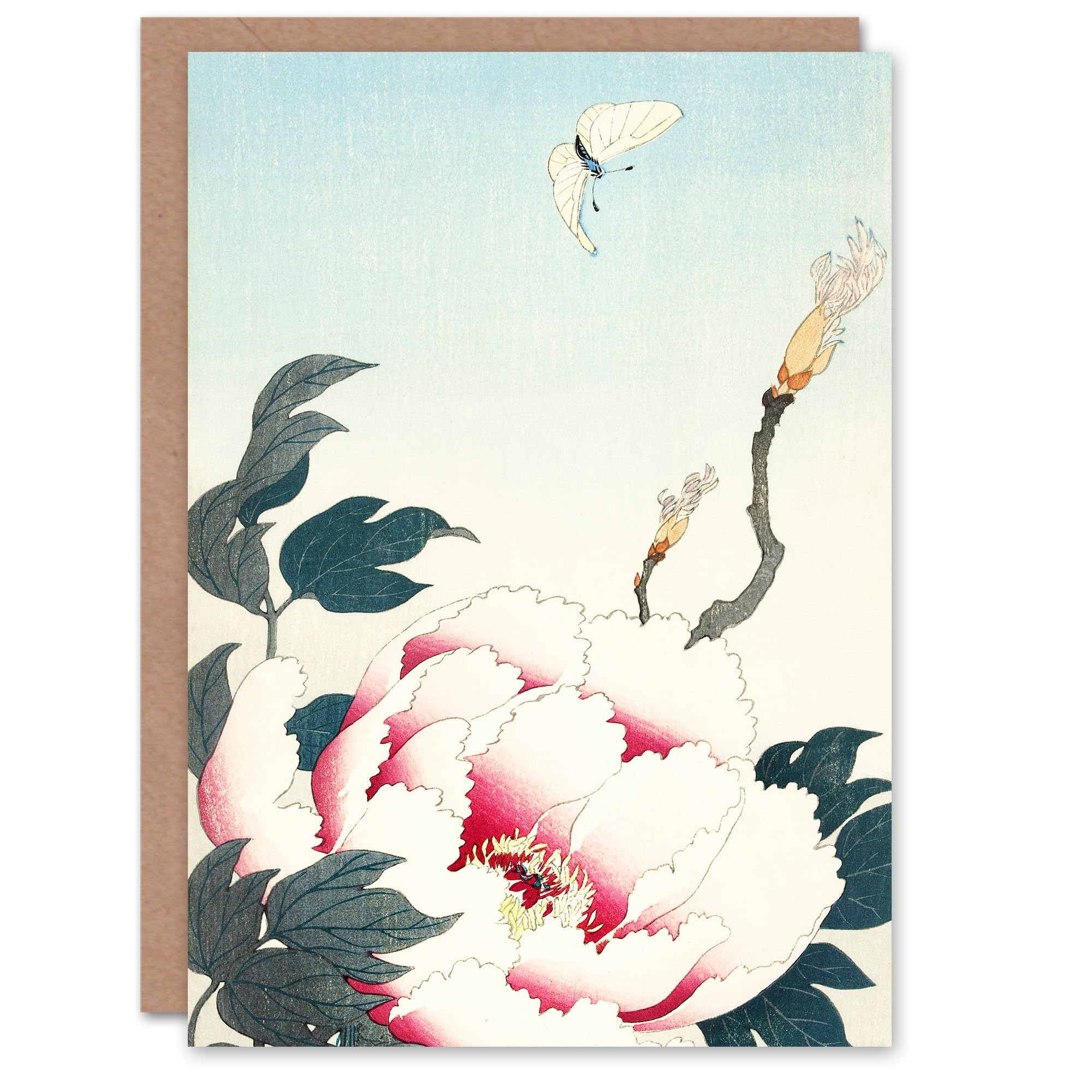 Artery8 Ohara Koson Art Card Peony With Butterfly Vintage Japanese