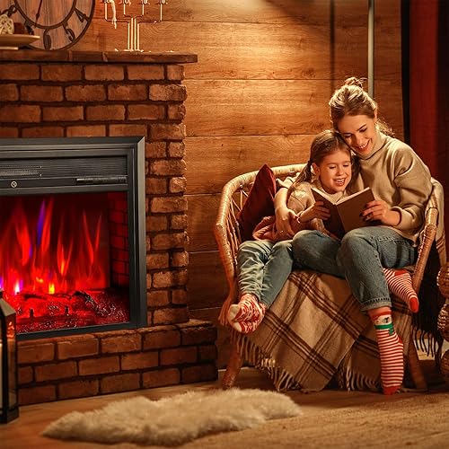 Miniatura 6 de Inserto de chimenea eléctrica, calentador de chimenea empotrado de 32 pulgadas en pared con control remoto, brillo y velocidad de llama ajustables,