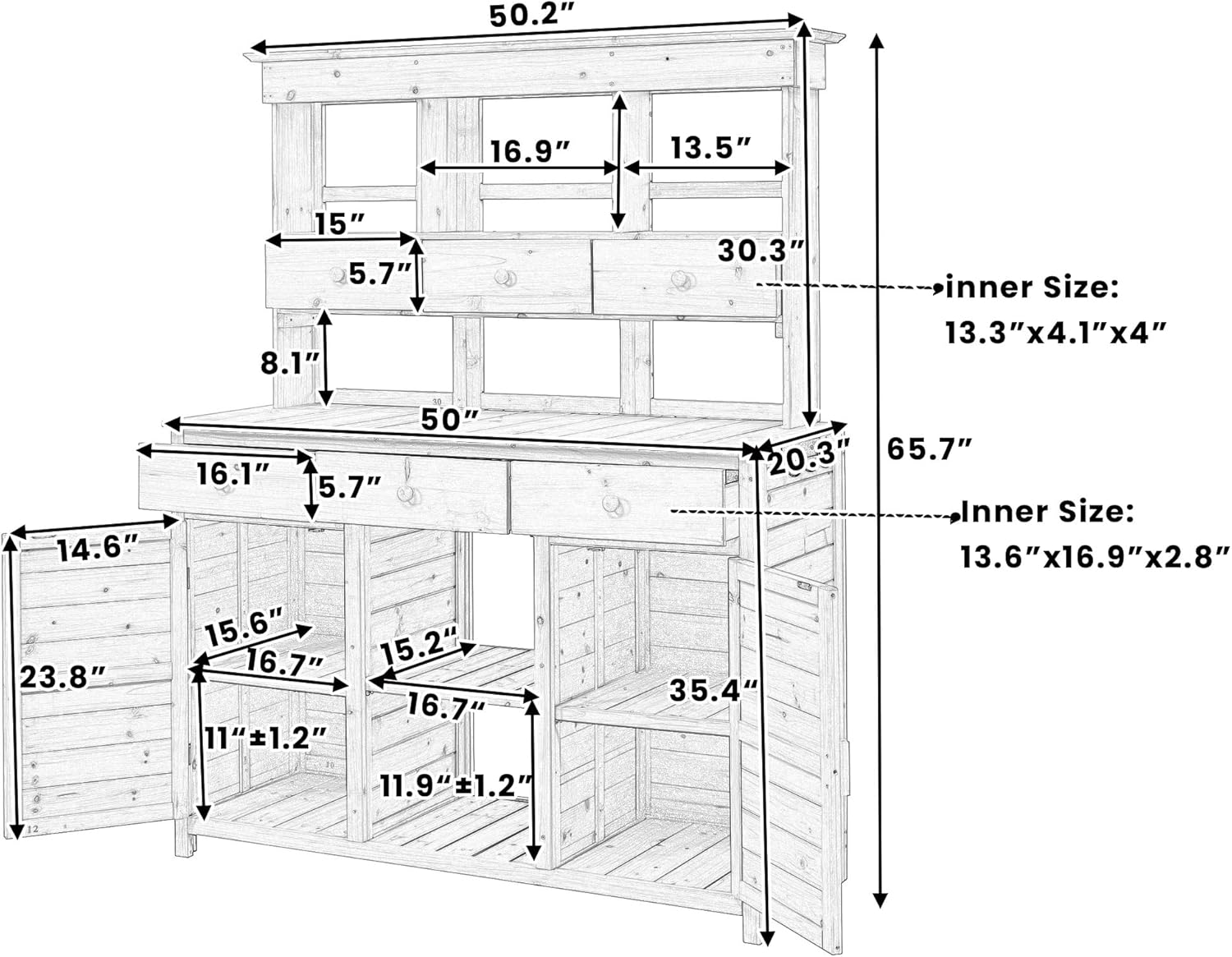 [Assembly Video Provided] 65.7'' H Tall Garden Potting Bench Table with Hutch, Patio Storage Workstation(White)