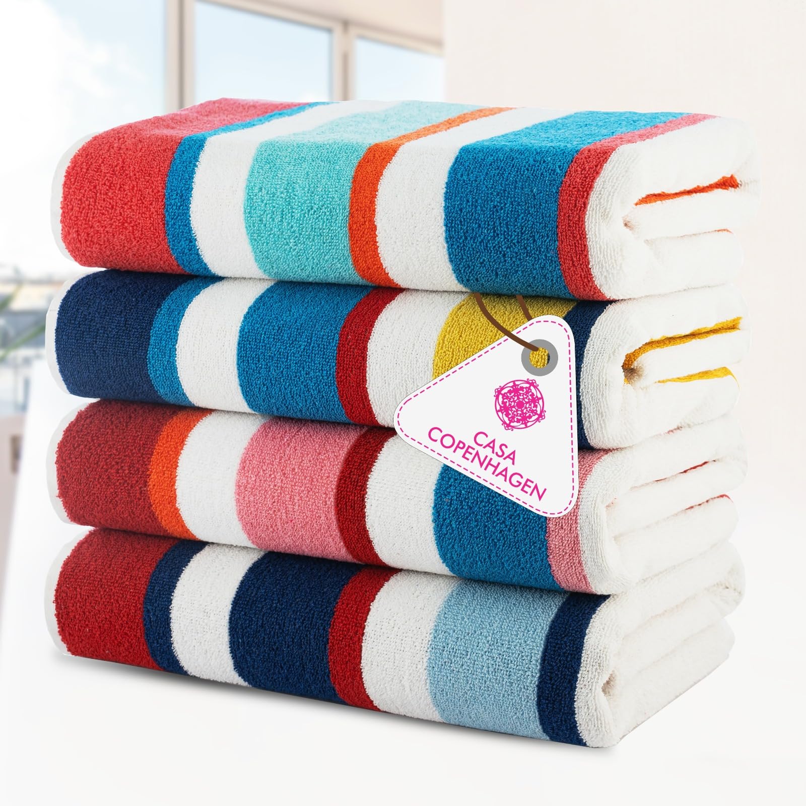 Casa Copenhagen Kit Cadeau 4 Serviettes Plage Coton 75x150cm,Multicolor | Bora Bora: 100 % algodón egipcio puro para playa, piscina y ducha (set de regalo para mujer y hombre)