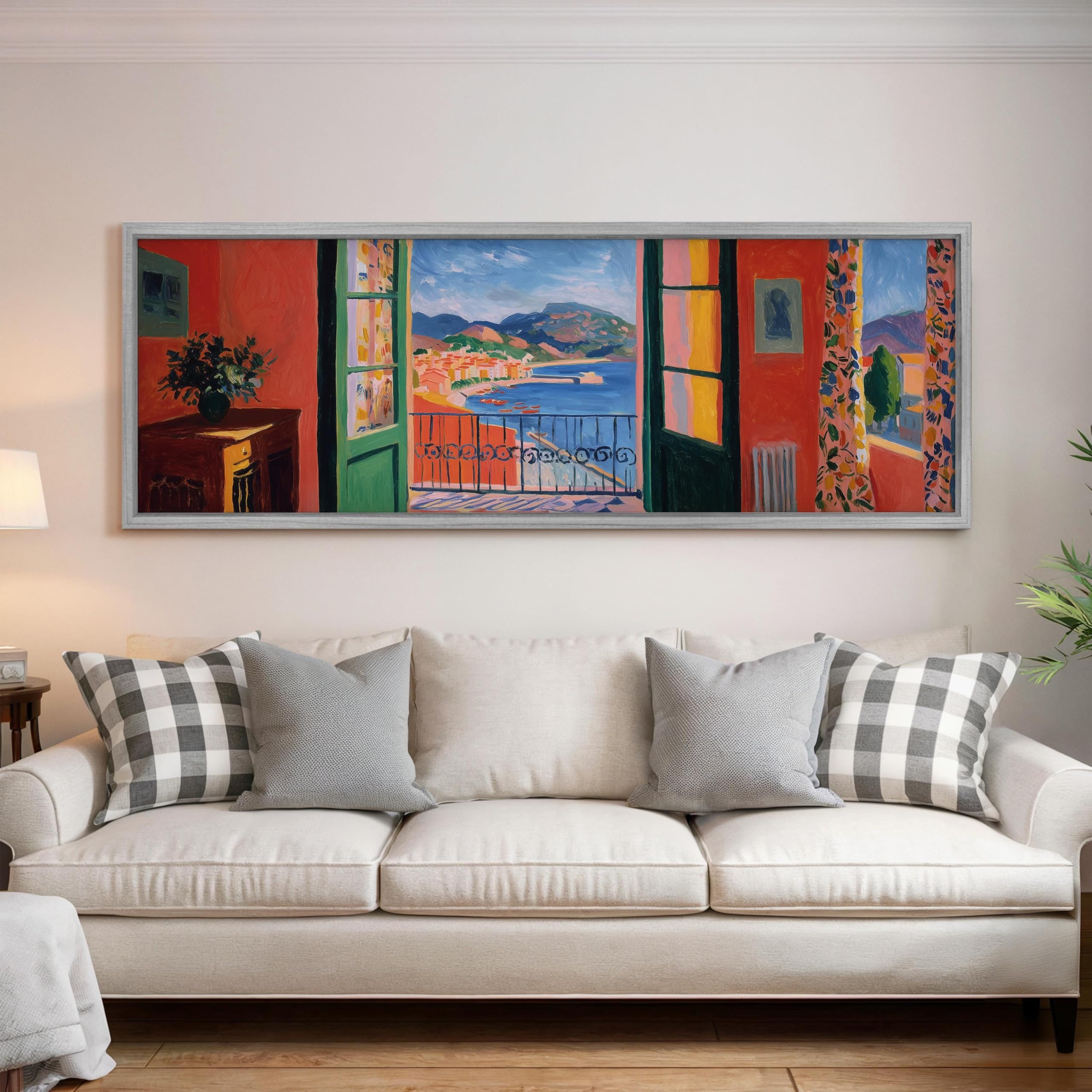 XBTYKPB Cuadro de Matisse con vista desde una ventana, lienzo panorámico ancho, obra horizontal alargada, Matisse de gran tamaño, decoración costera para sala de estar (45 x 135 cm, sin marco)
