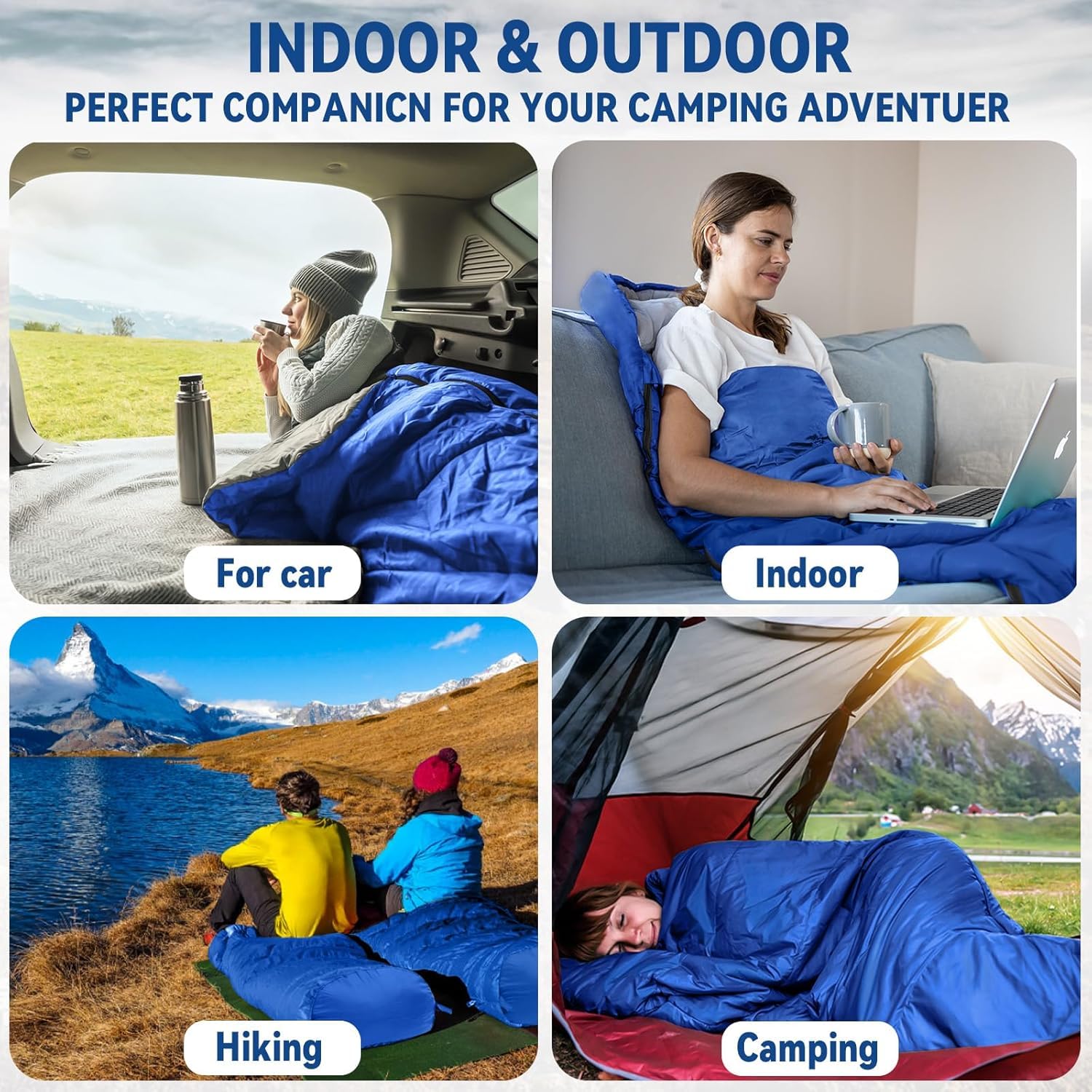 Sac de Couchage Adultes Estival Léger, 100 g/m², 3 Saisons, Sac de Couchage Compact Sarcophage, Adulte Momie pour Camping, Randonnée, Backpacking -220x80x50cm