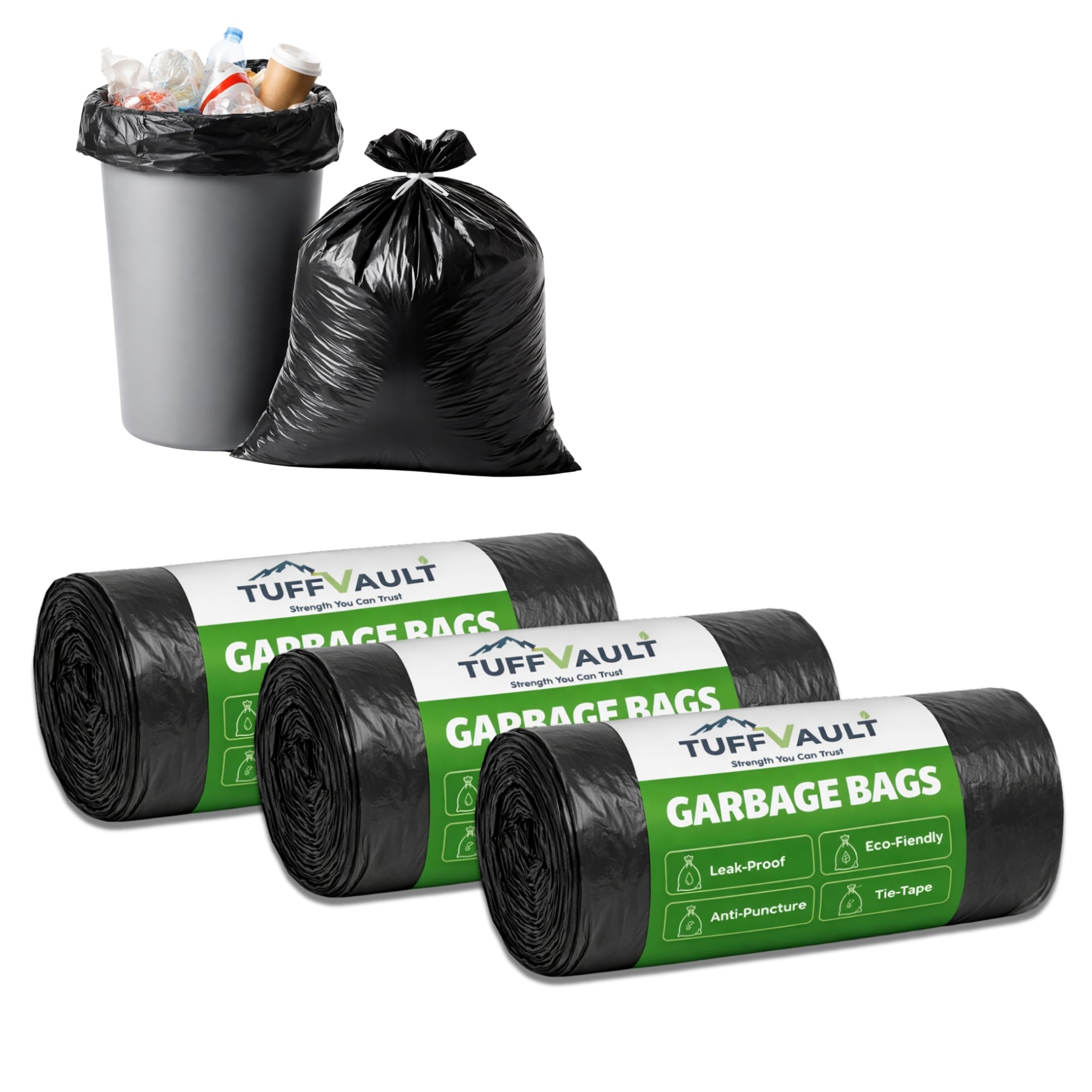 Black Garbage Bags Medium 90 Count (30 Bags x 3 Rolls) 19 x 21 Inches Heavy Duty Leak Proof Dustbin Trash Bags for Kitchen Home Office Wet & Dry Waste-image-25